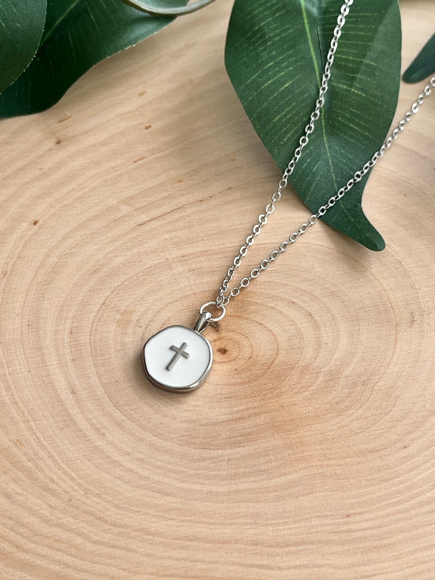 Silver Necklace White Cross Pendant - Elegant 18" Hypoallergenic Design