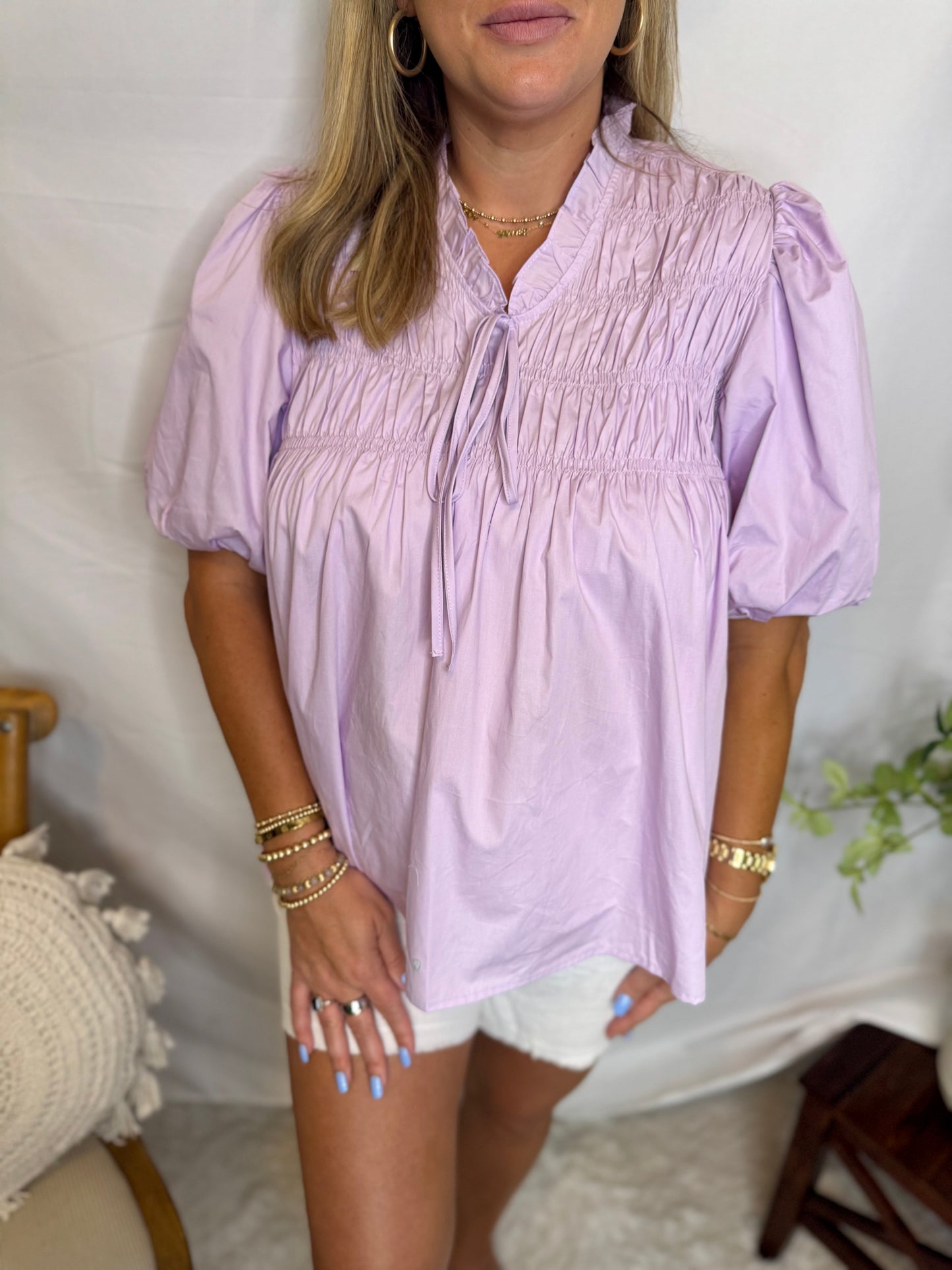 Lilac Bubble Sleeve Top Blouse Sweet Jude Boutique