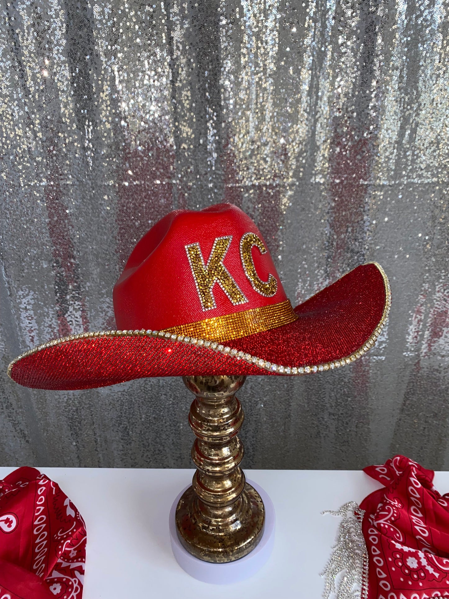 Kansas City Chiefs Rhinestone Red Straw Hat Rhinestone Cowgirl