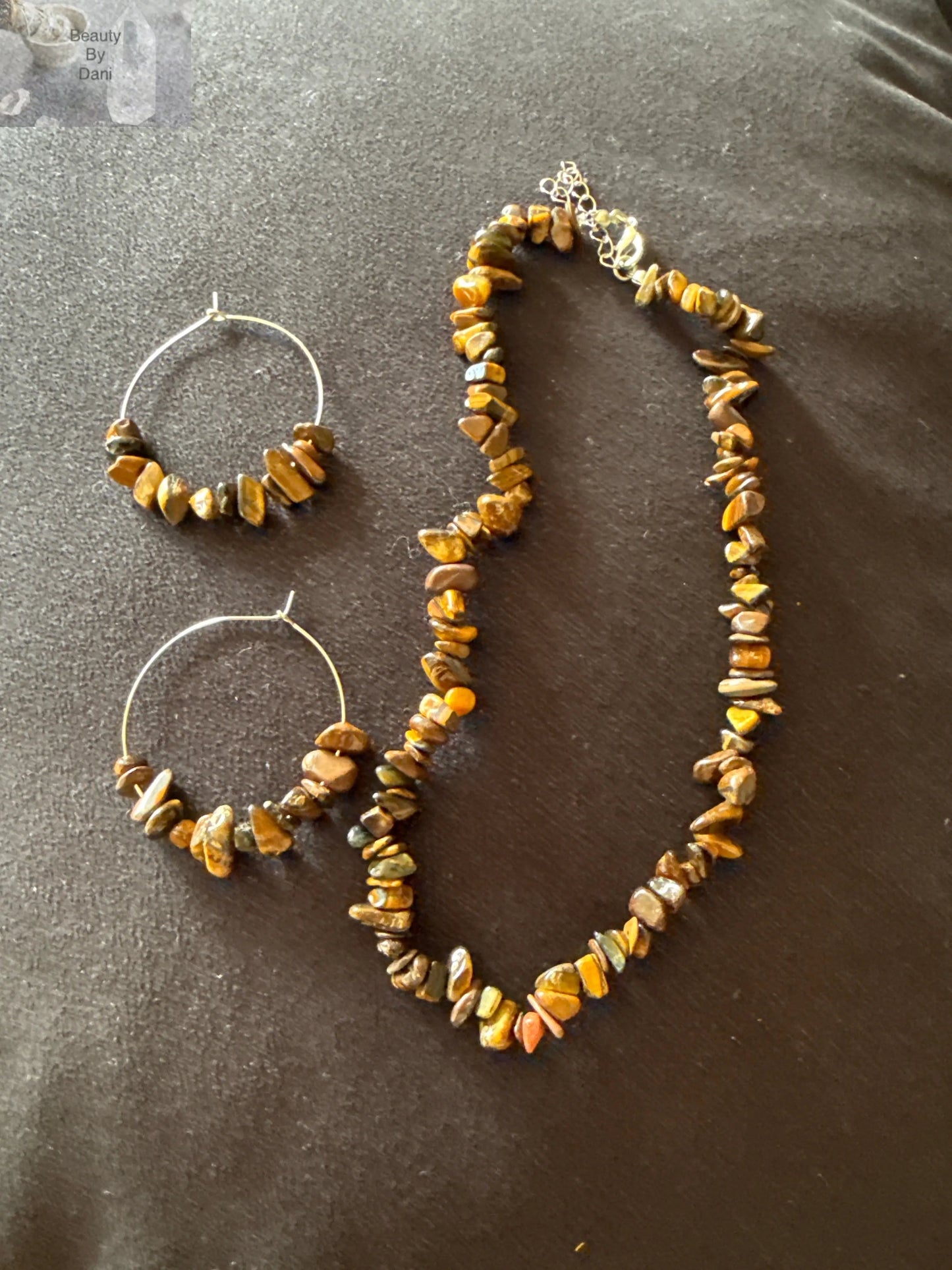 Tiger’s Eye Natural Stone Jewelry Set Necklace and Earrings Beauty by Dani