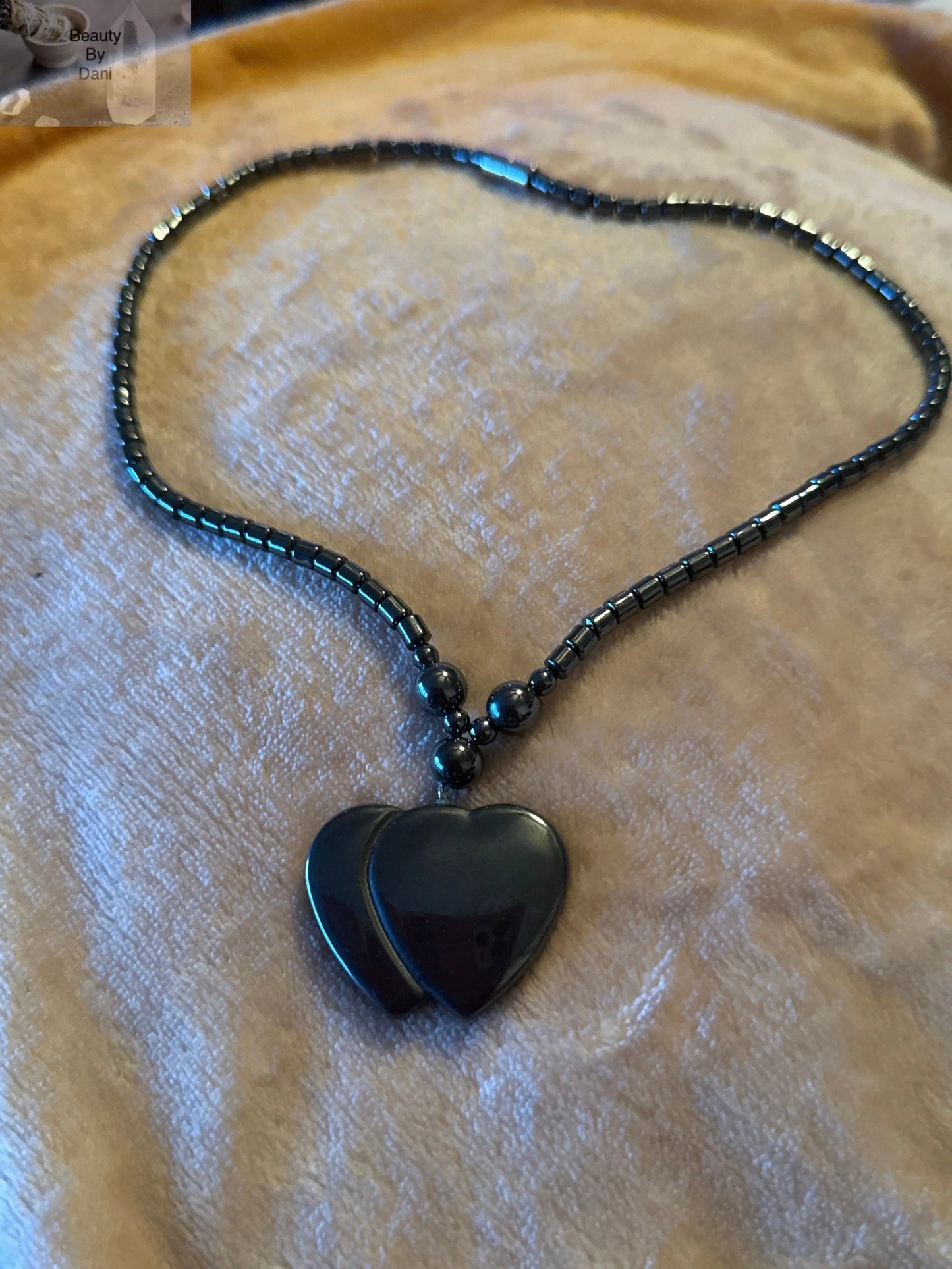 Double Heart Hematite Necklace with Magnetic Clasp Beauty by Dani
