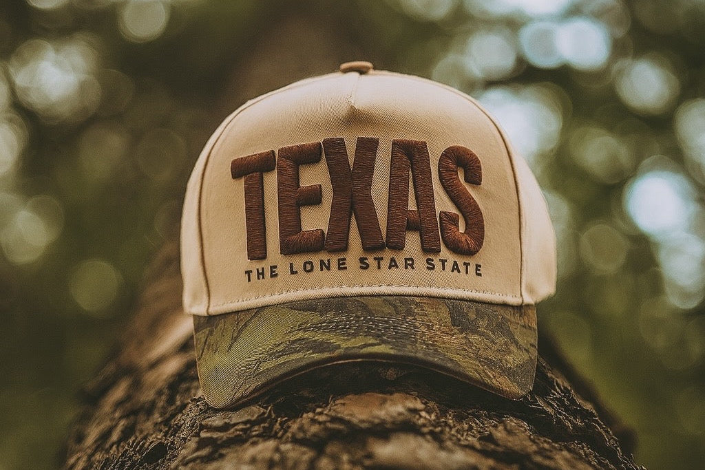 Texas Camo Snapback Trucker Hat Beige and Camo Destination Hat Co.