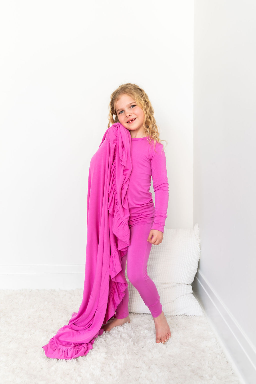 Pink Bamboo Ruffle Toddler Blanket Korrie