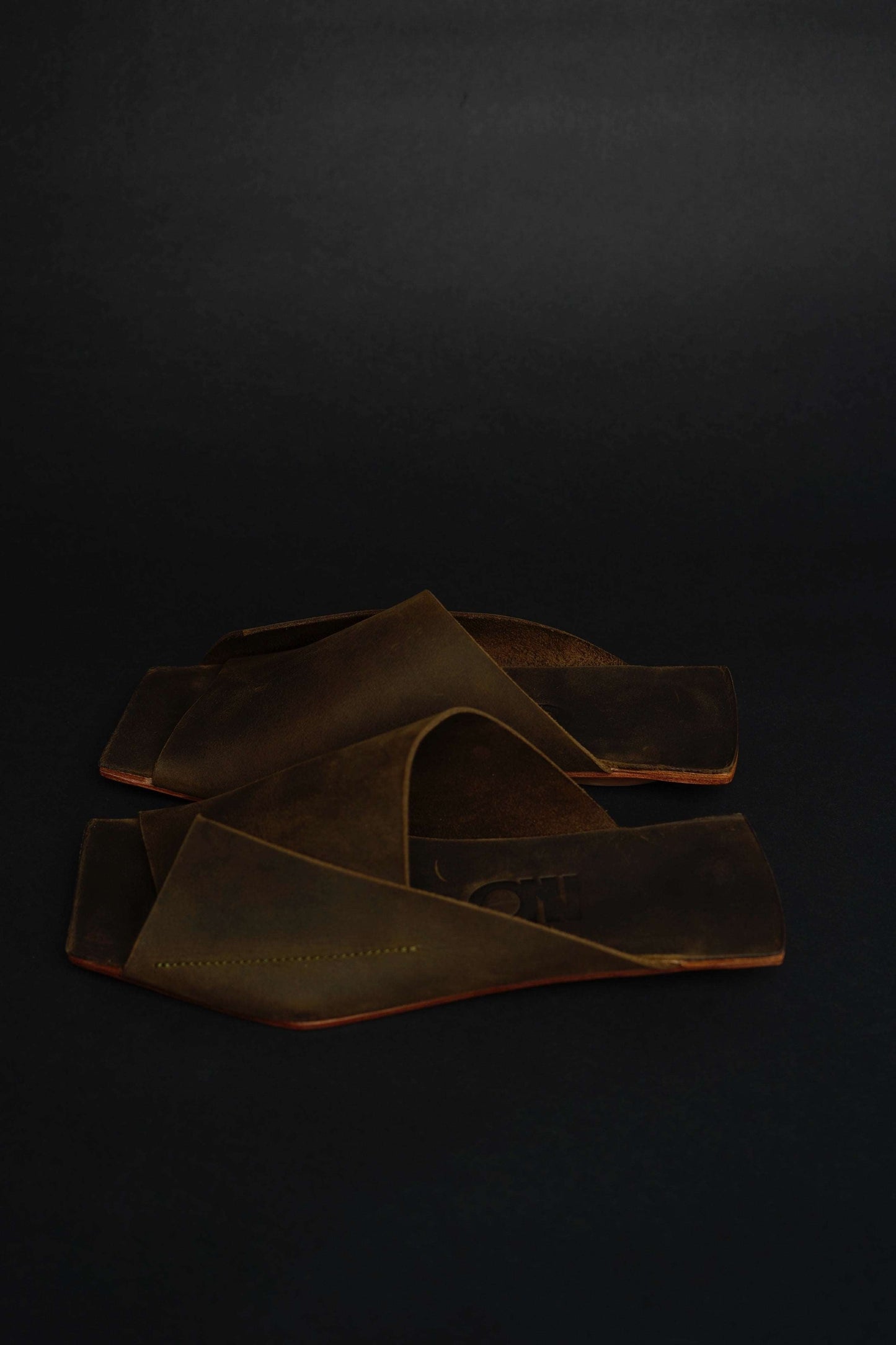 Amos Handcrafted Olive Leather Slides
