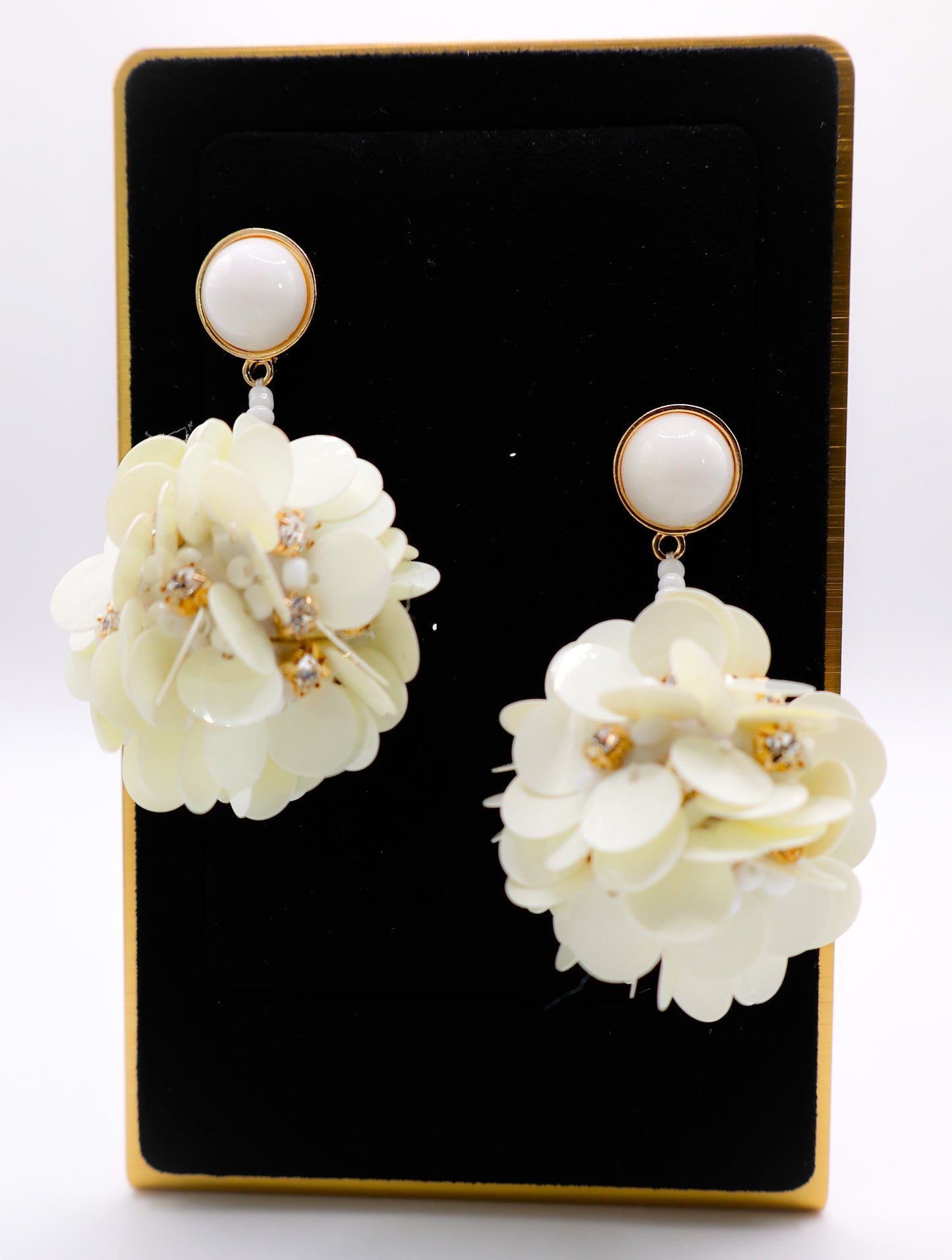 Luxury Crystal Beaded Margaux Ball Earrings White Flower Statement Earrings