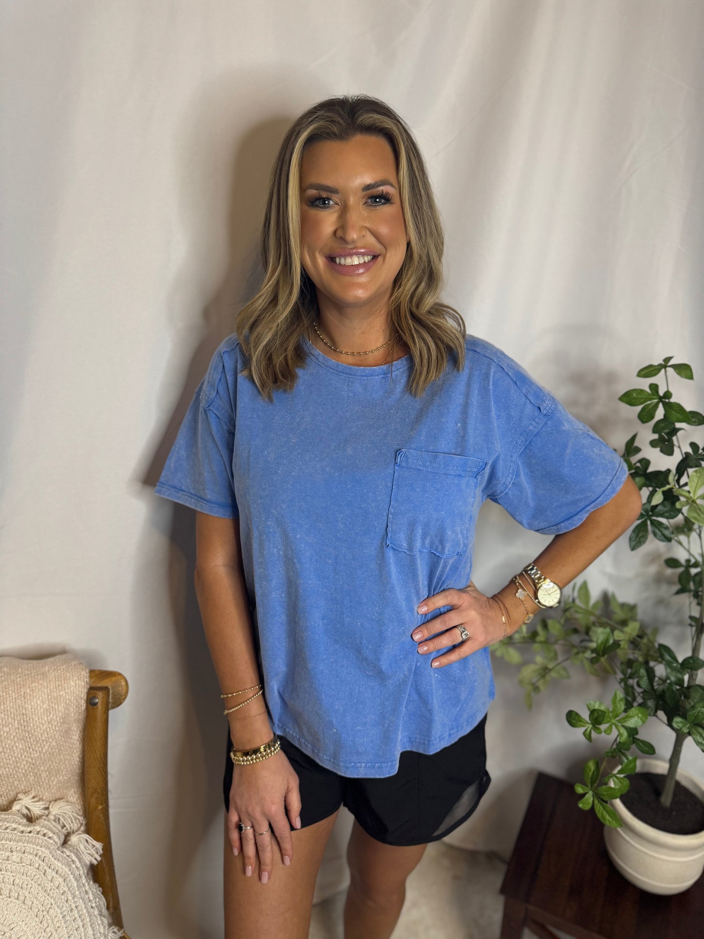 Mineral Washed Soft Tee with Chest Pocket