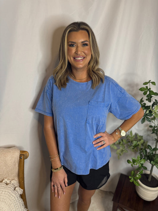 Mineral Washed Soft Tee with Chest Pocket