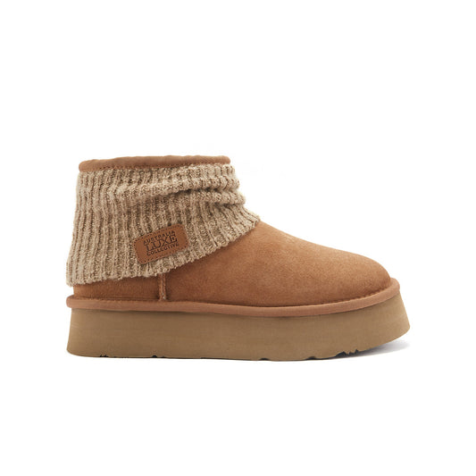 Sheepskin Ultra Short Cut Platform Boots Fame Ultra Platfoam Chestnut
