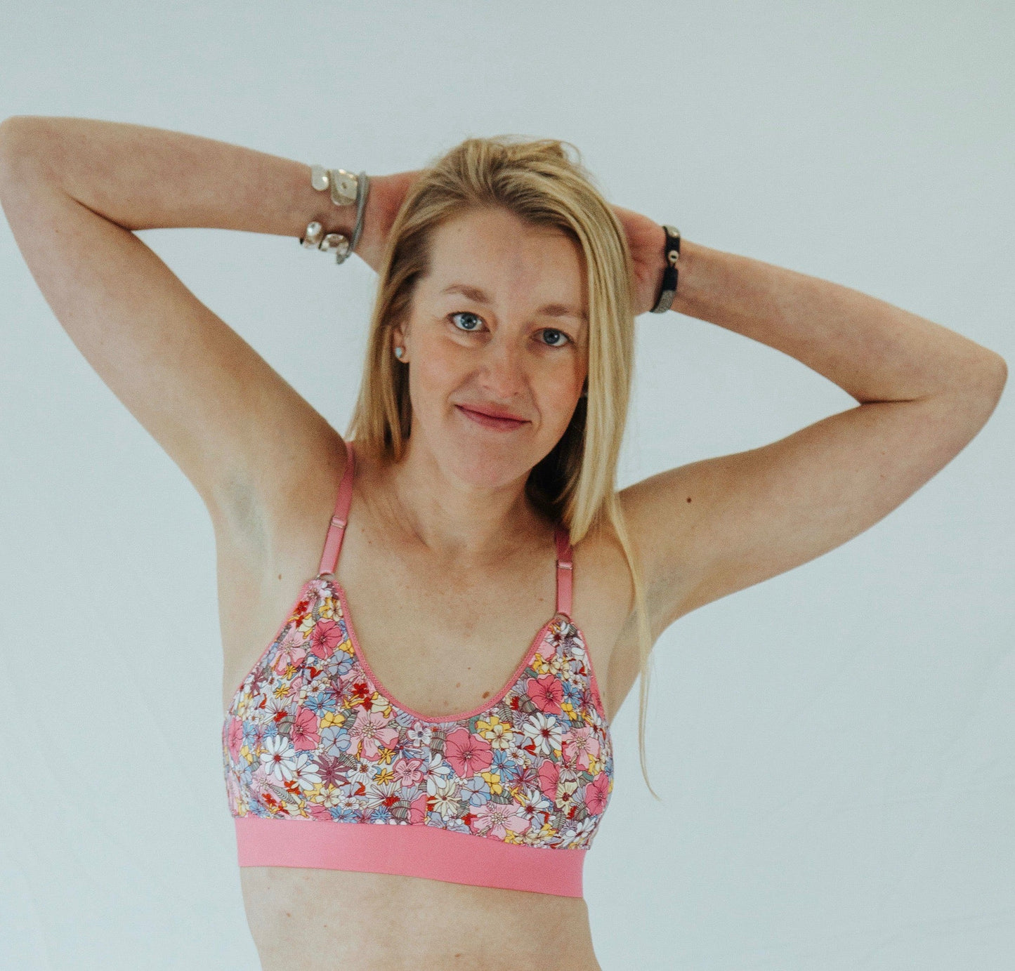 Pink Floral Print Bra