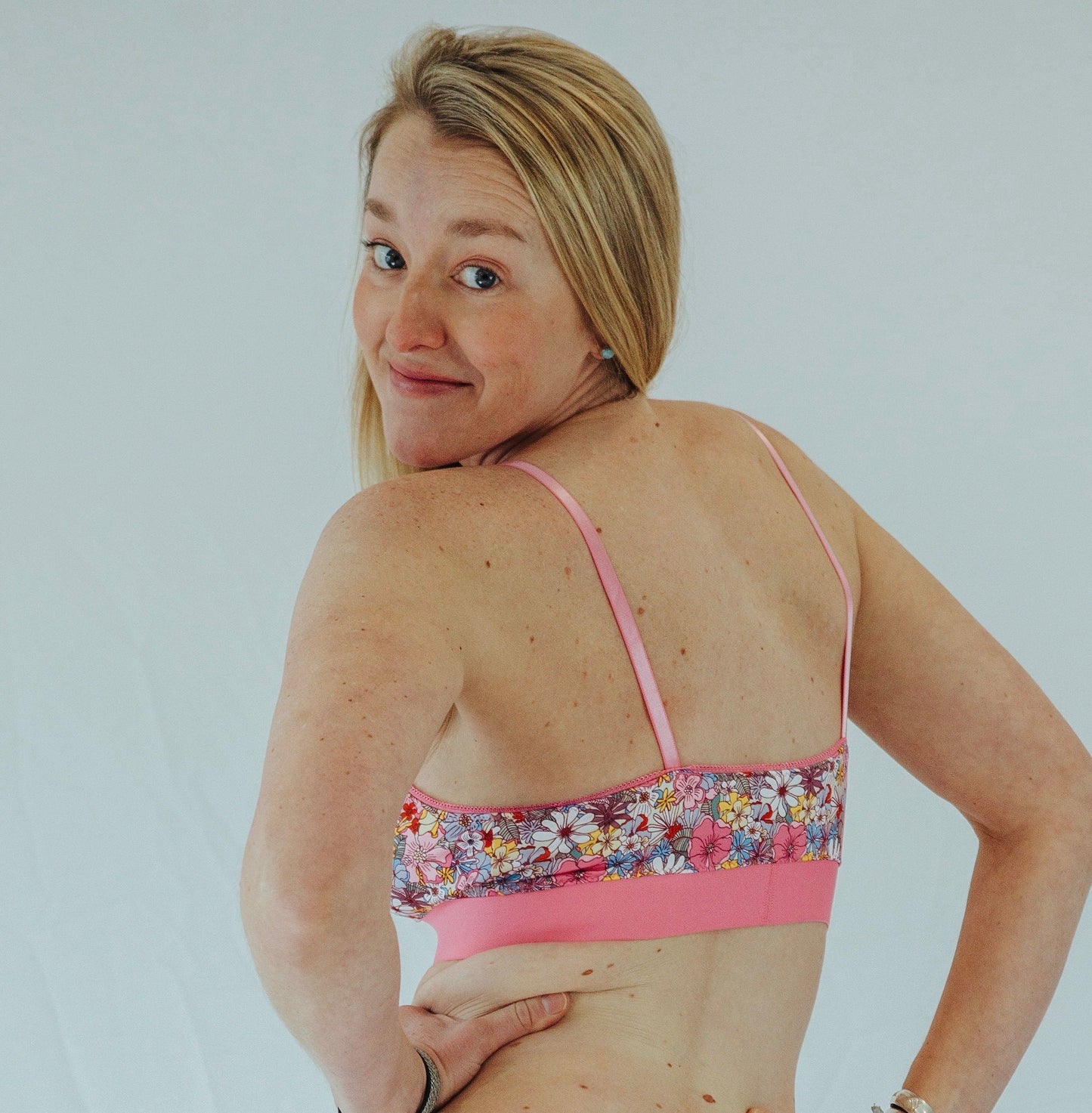 Pink Floral Print Bra