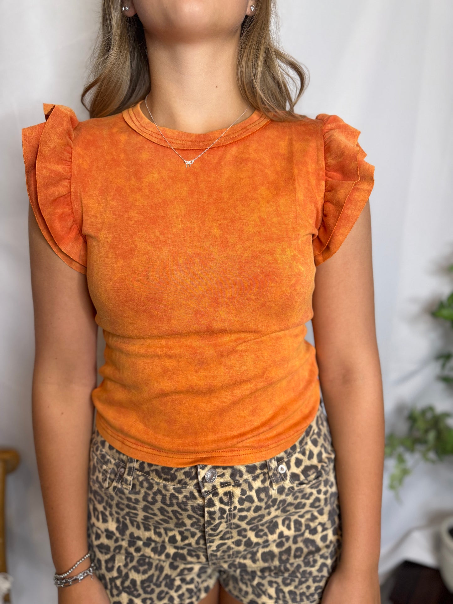 Ruffle Sleeve Orange Top Gameday Sweet Jude Boutique