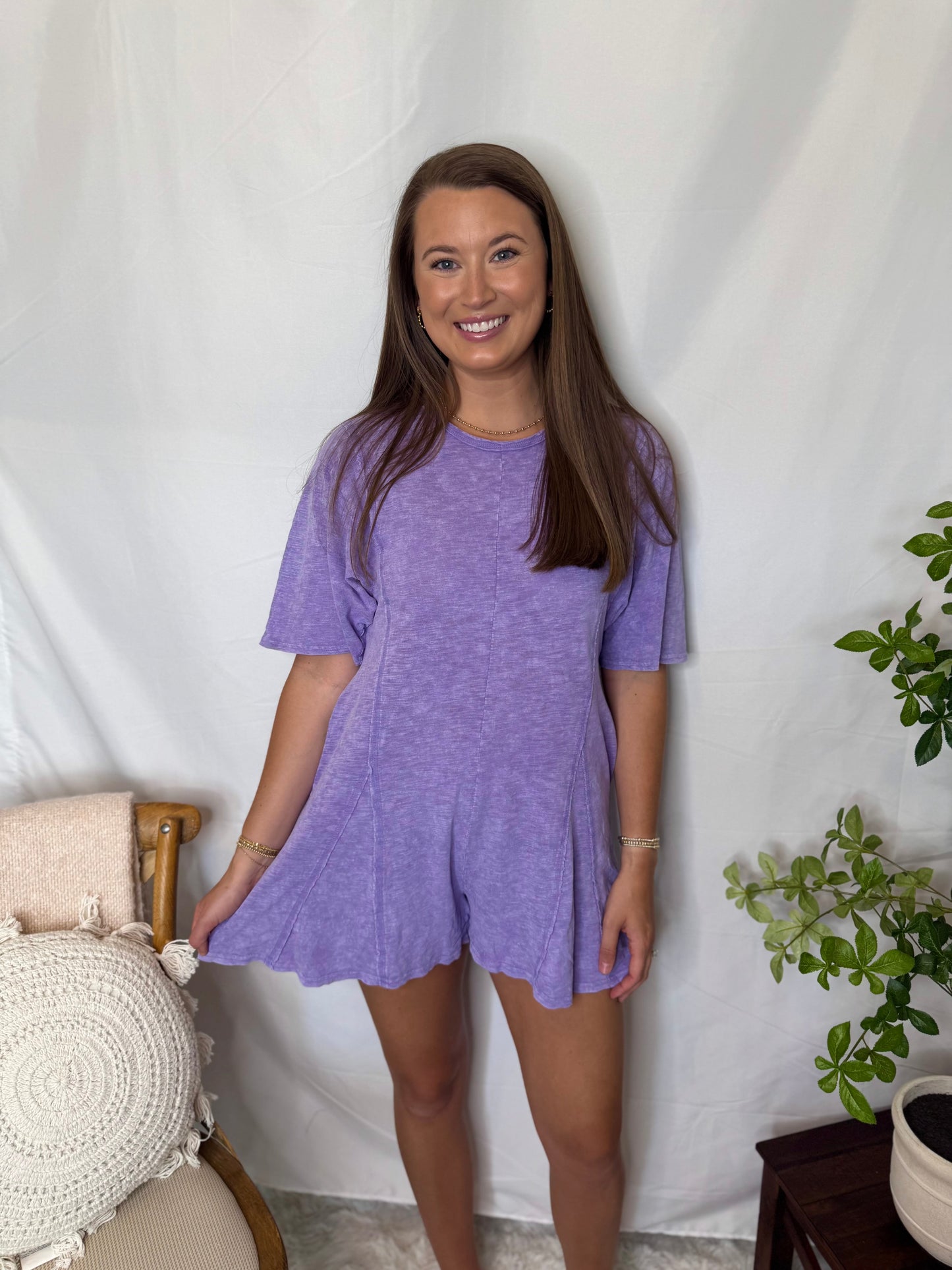 Mineral Washed Oversized Knit Comfy Romper Lavender