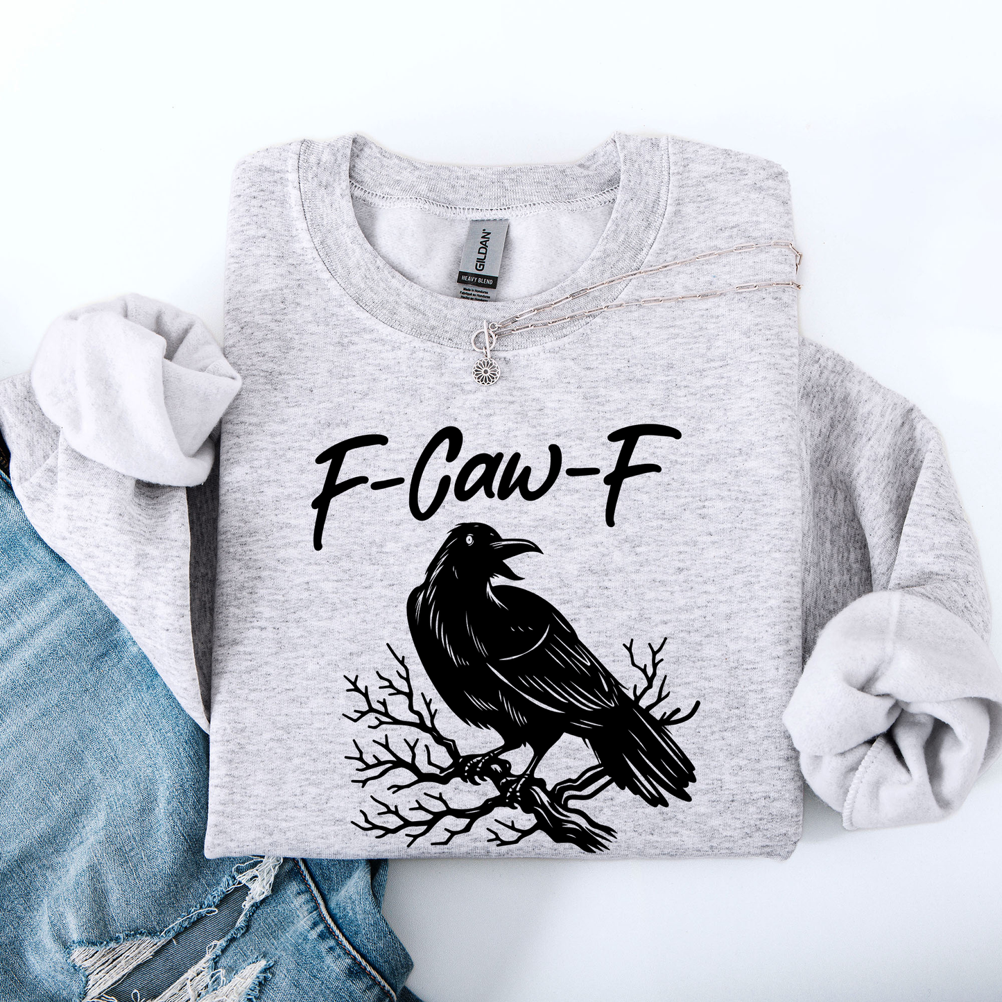 Funny Graphic Sweatshirt Raven Crow Halloween Goth Witch Spooky