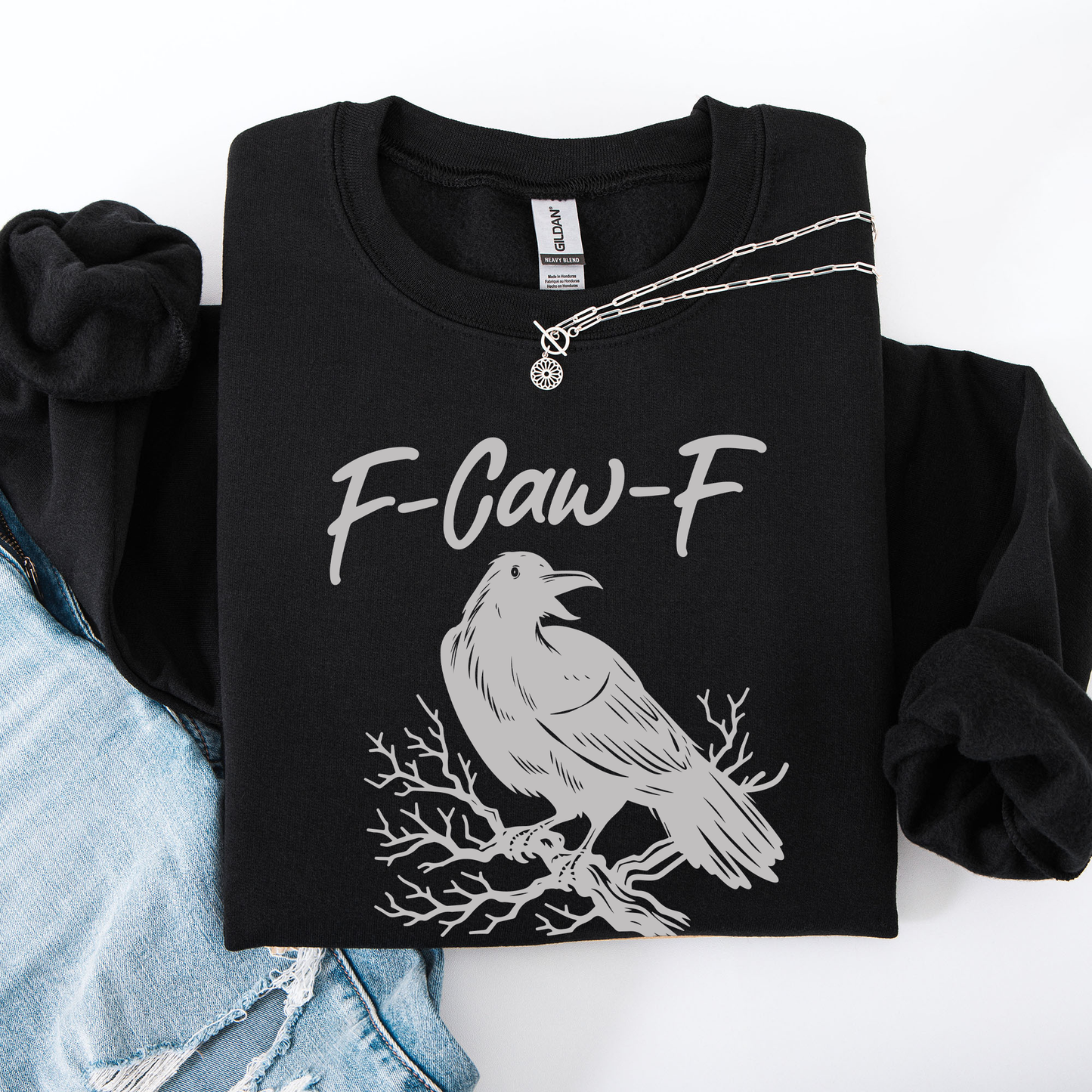 Funny Graphic Sweatshirt Raven Crow Halloween Goth Witch Spooky