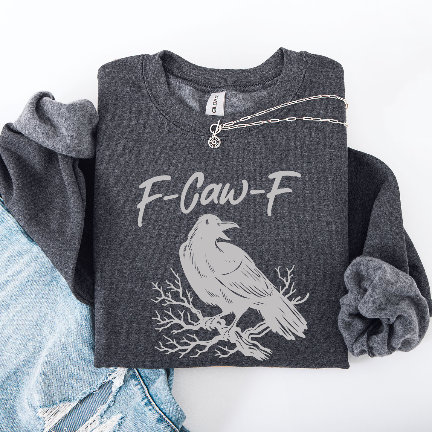 Funny Graphic Sweatshirt Raven Crow Halloween Goth Witch Spooky