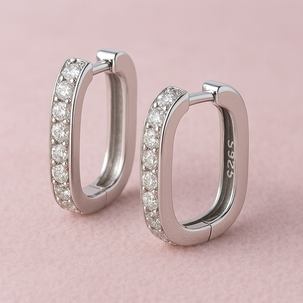 925 Sterling Silver Hypoallergenic Rectangular Hoop Earrings
