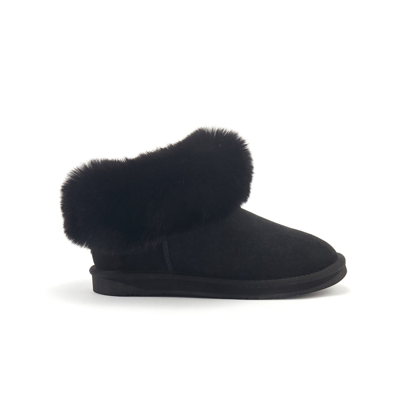 Ultra Short Black Faux Fur Cuff Suede Slippers FOXY by Australia Luxe Collective