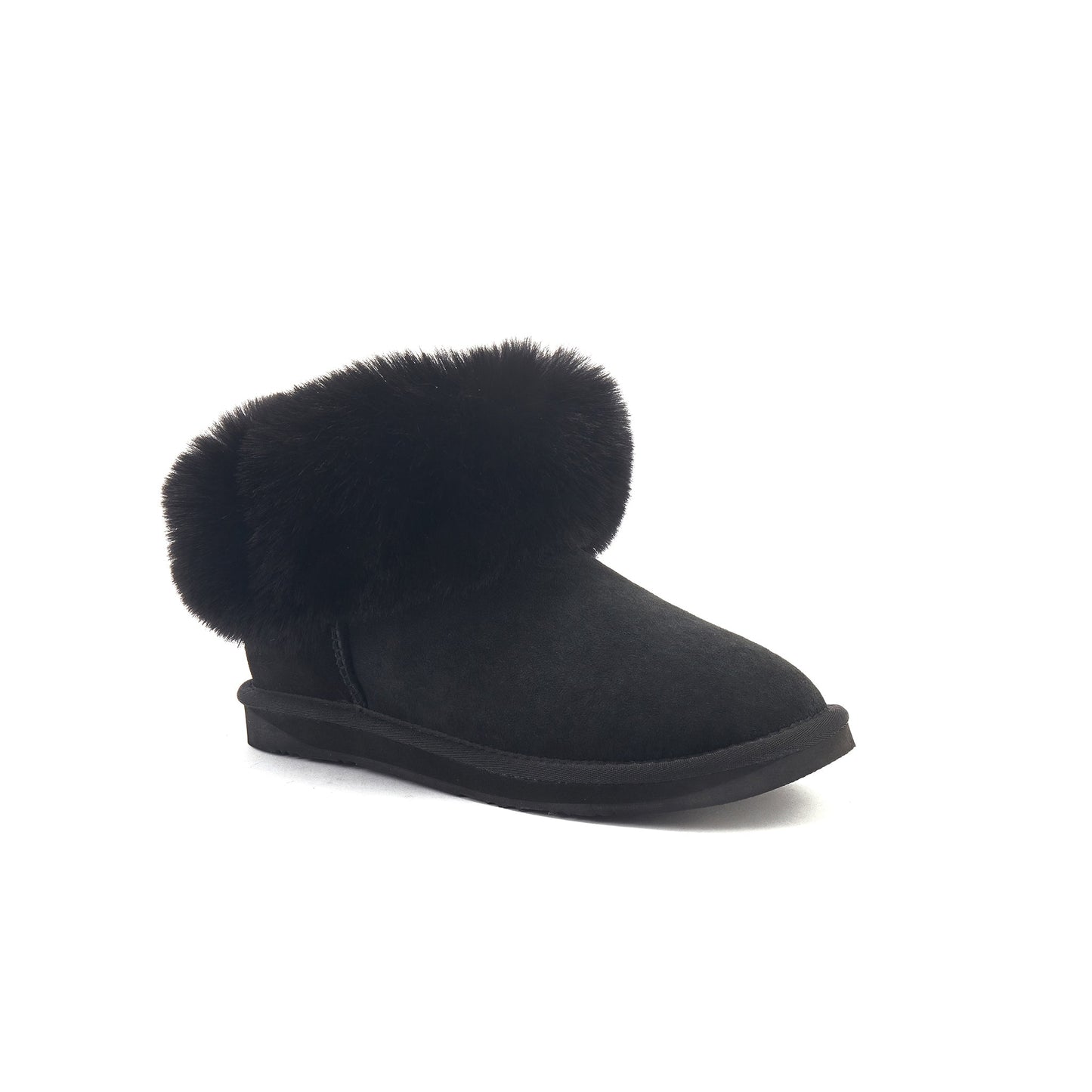 Ultra Short Black Faux Fur Cuff Suede Slippers FOXY by Australia Luxe Collective