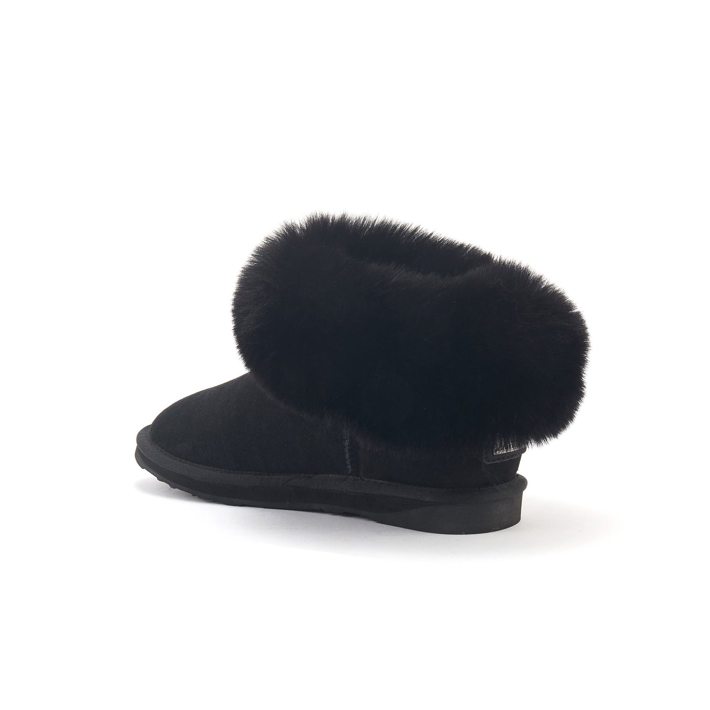 Ultra Short Black Faux Fur Cuff Suede Slippers FOXY by Australia Luxe Collective