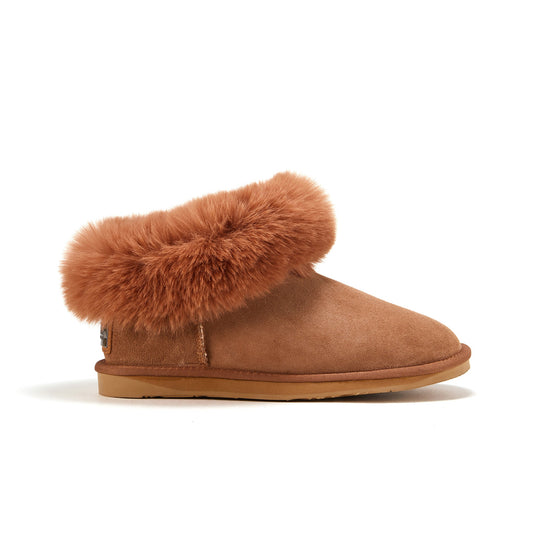 Ultra Short Chestnut Faux Fur Cuff Cosy Shoe FOXY