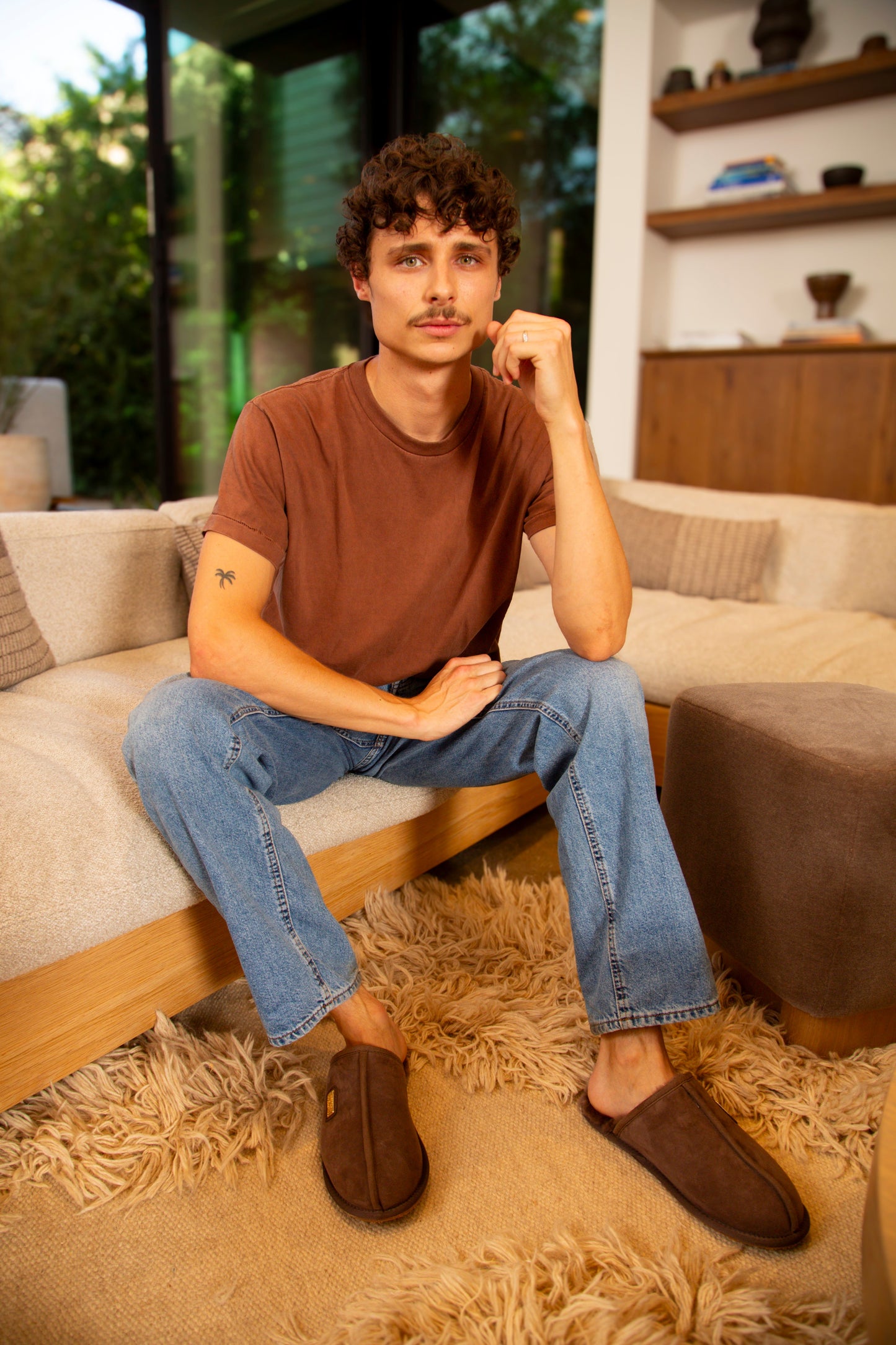 Closed Mule Burnt Super Soft Sheepskin Loungewear Slipper Mens