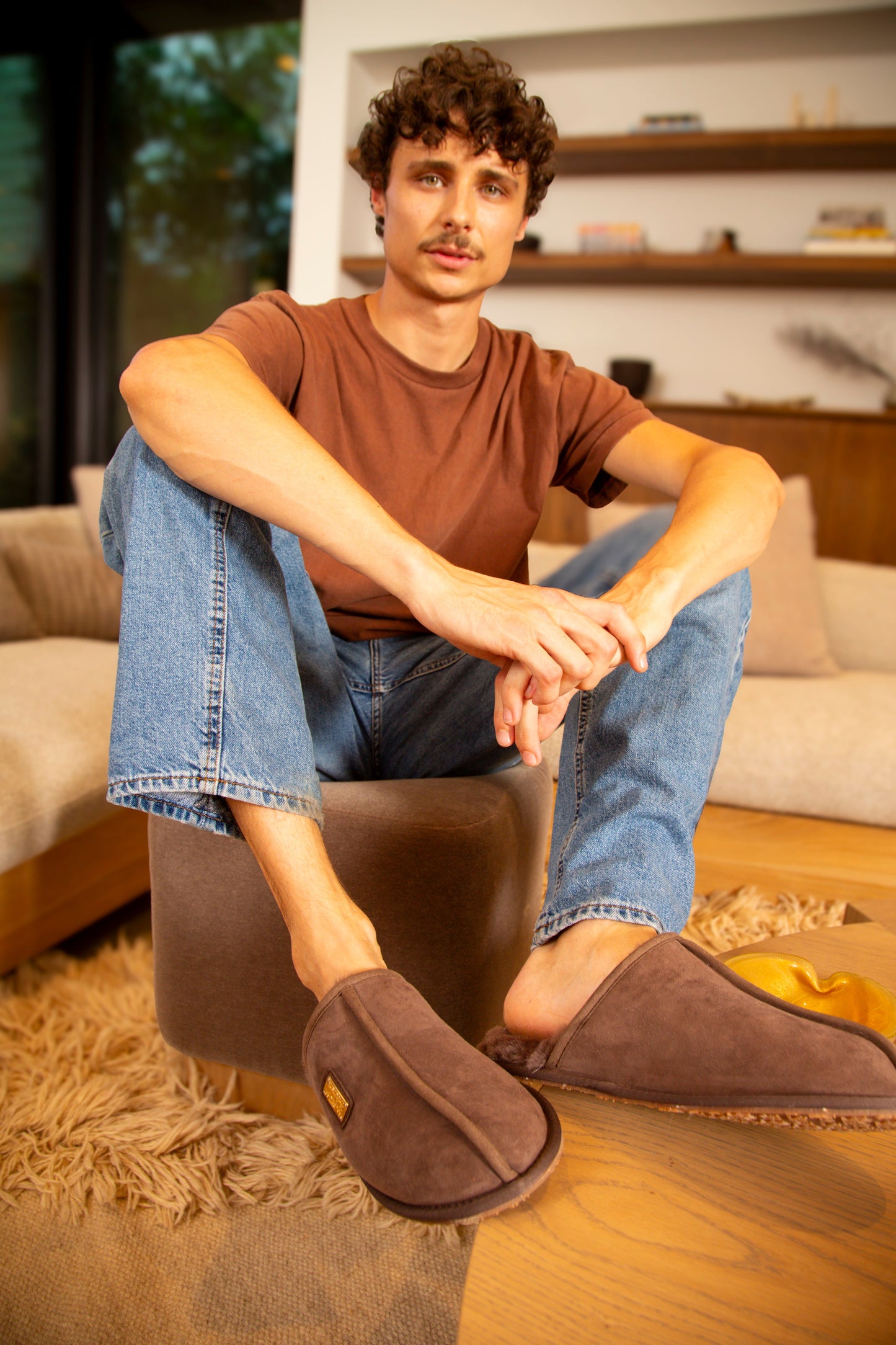 Closed Mule Burnt Super Soft Sheepskin Loungewear Slipper Mens