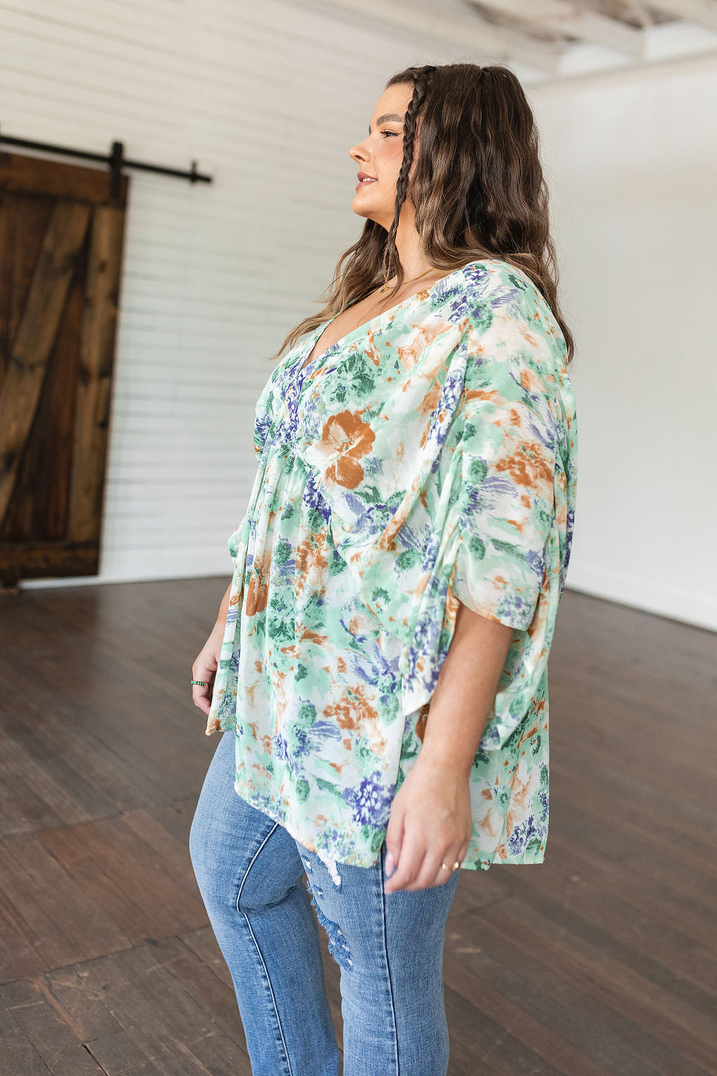 Floral Draped Peplum Top Ivory Fabled in Floral