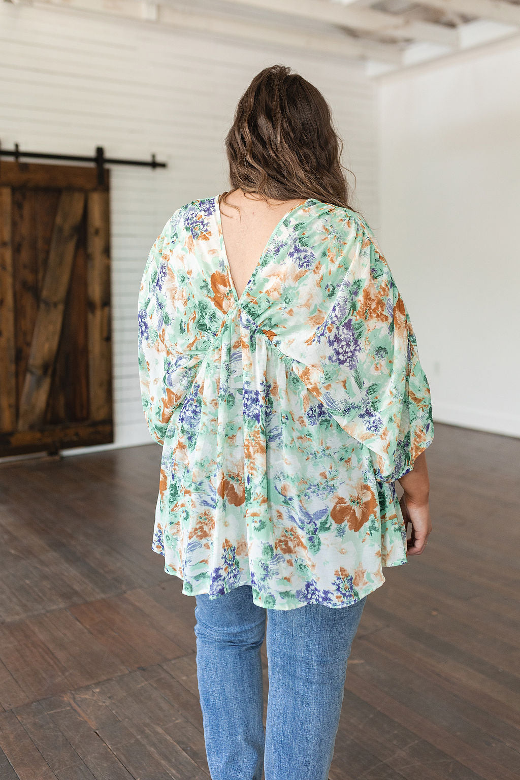 Floral Draped Peplum Top Ivory Fabled in Floral
