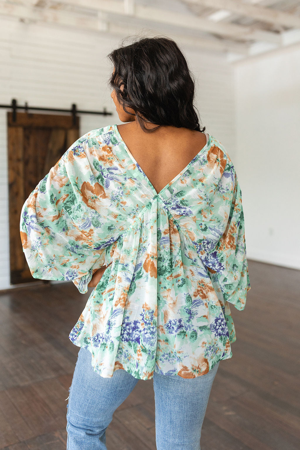 Floral Draped Peplum Top Ivory Fabled in Floral