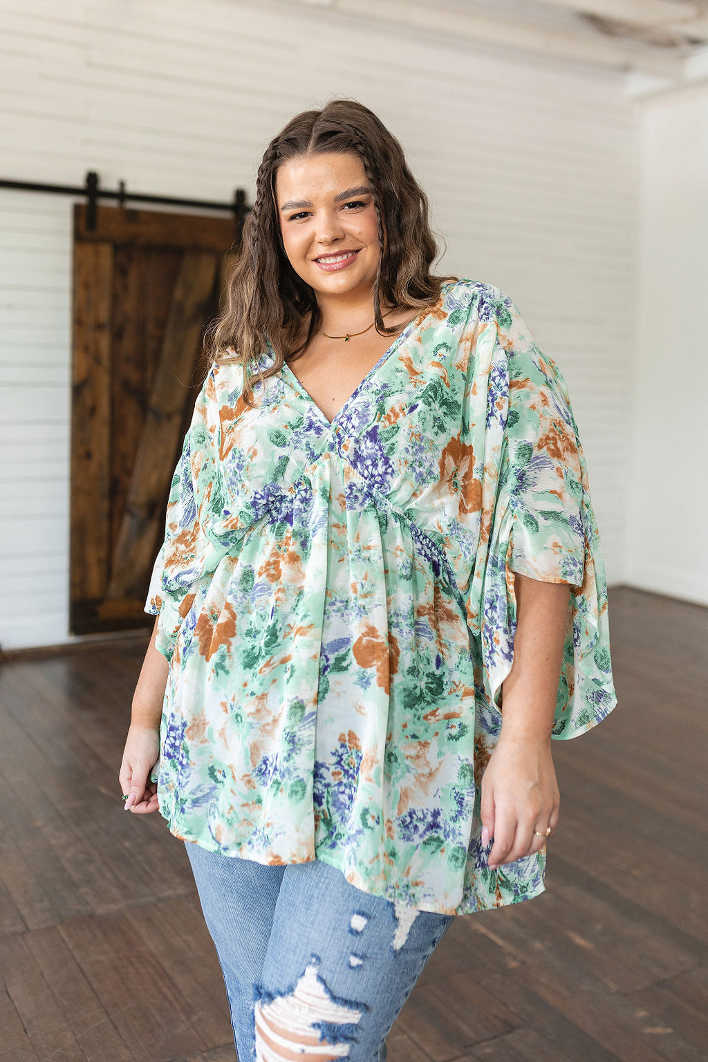 Floral Draped Peplum Top Ivory Fabled in Floral