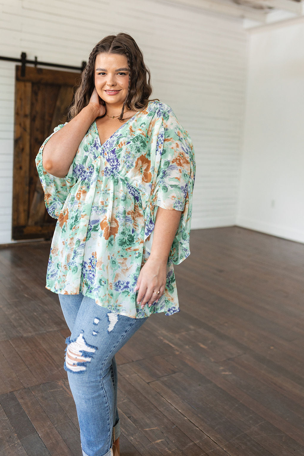 Floral Draped Peplum Top Ivory Fabled in Floral