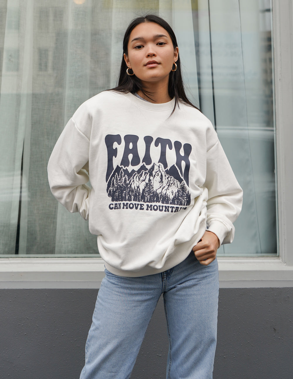 Faith Can Move Mountains Cream Unisex Crewneck