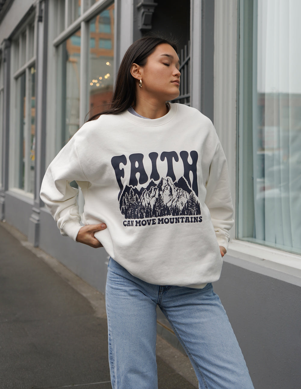 Faith Can Move Mountains Cream Unisex Crewneck