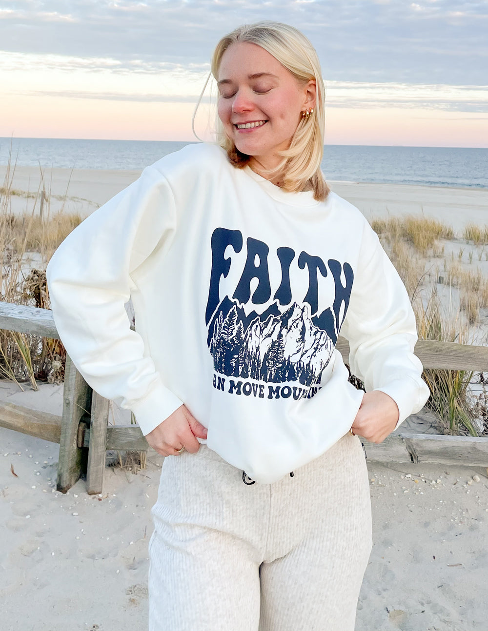 Faith Can Move Mountains Cream Unisex Crewneck