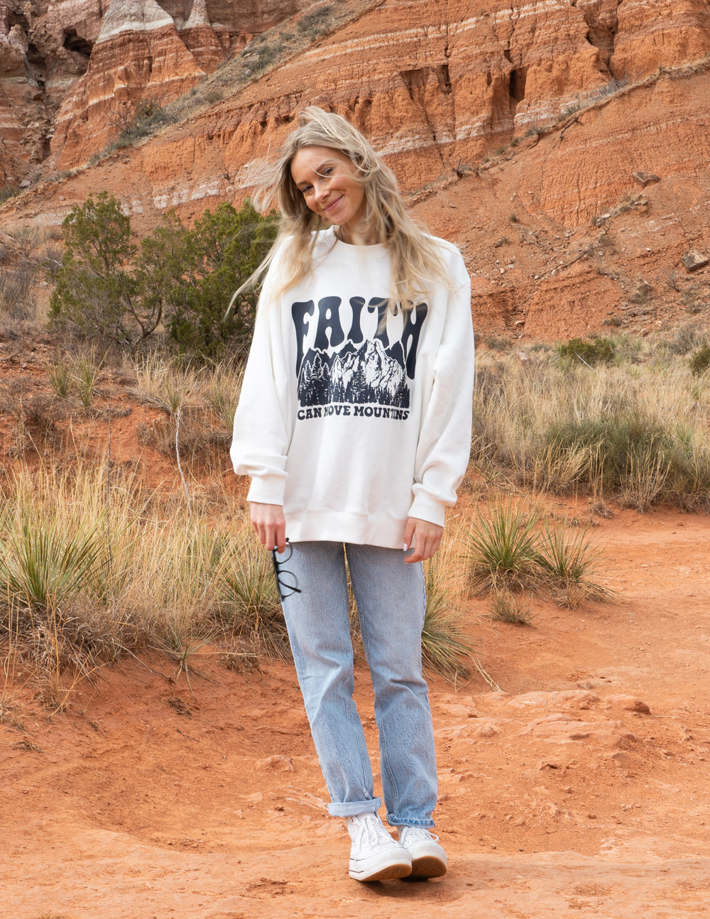 Faith Can Move Mountains Cream Unisex Crewneck