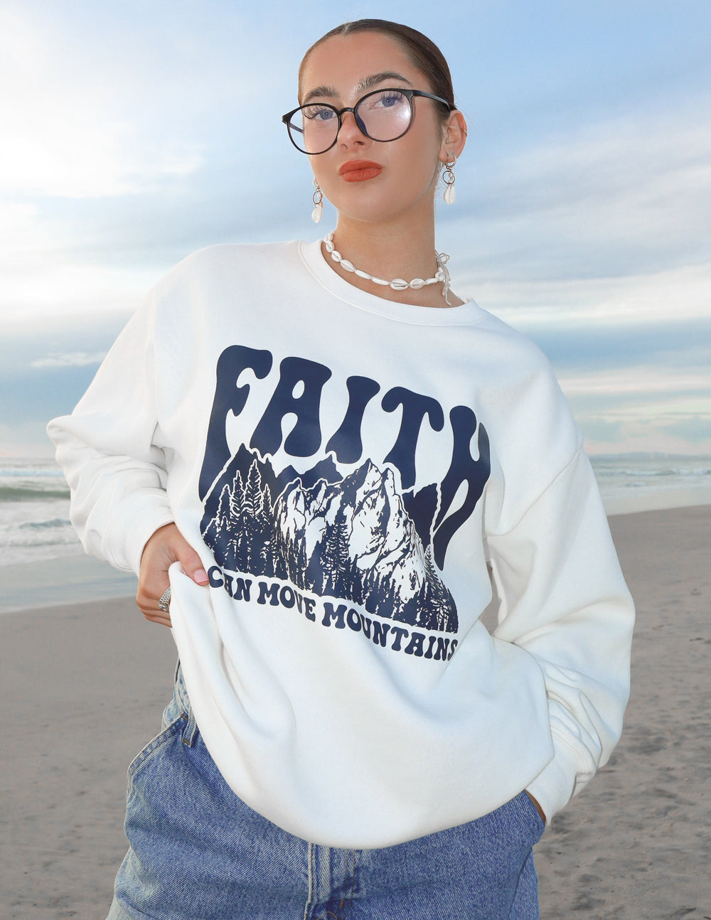 Faith Can Move Mountains Cream Unisex Crewneck