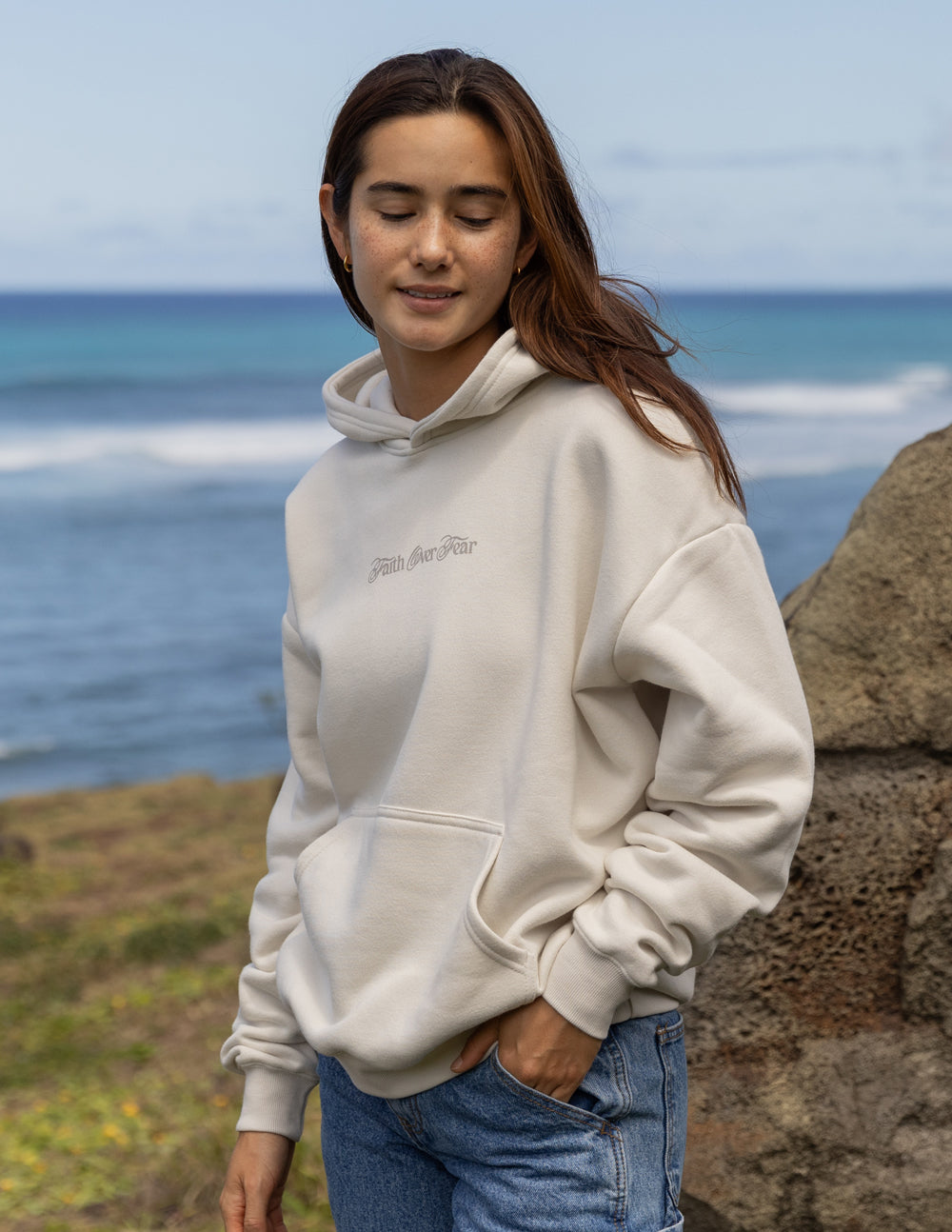 Faith Over Fear Taupe Unisex Hoodie Relaxed Fit