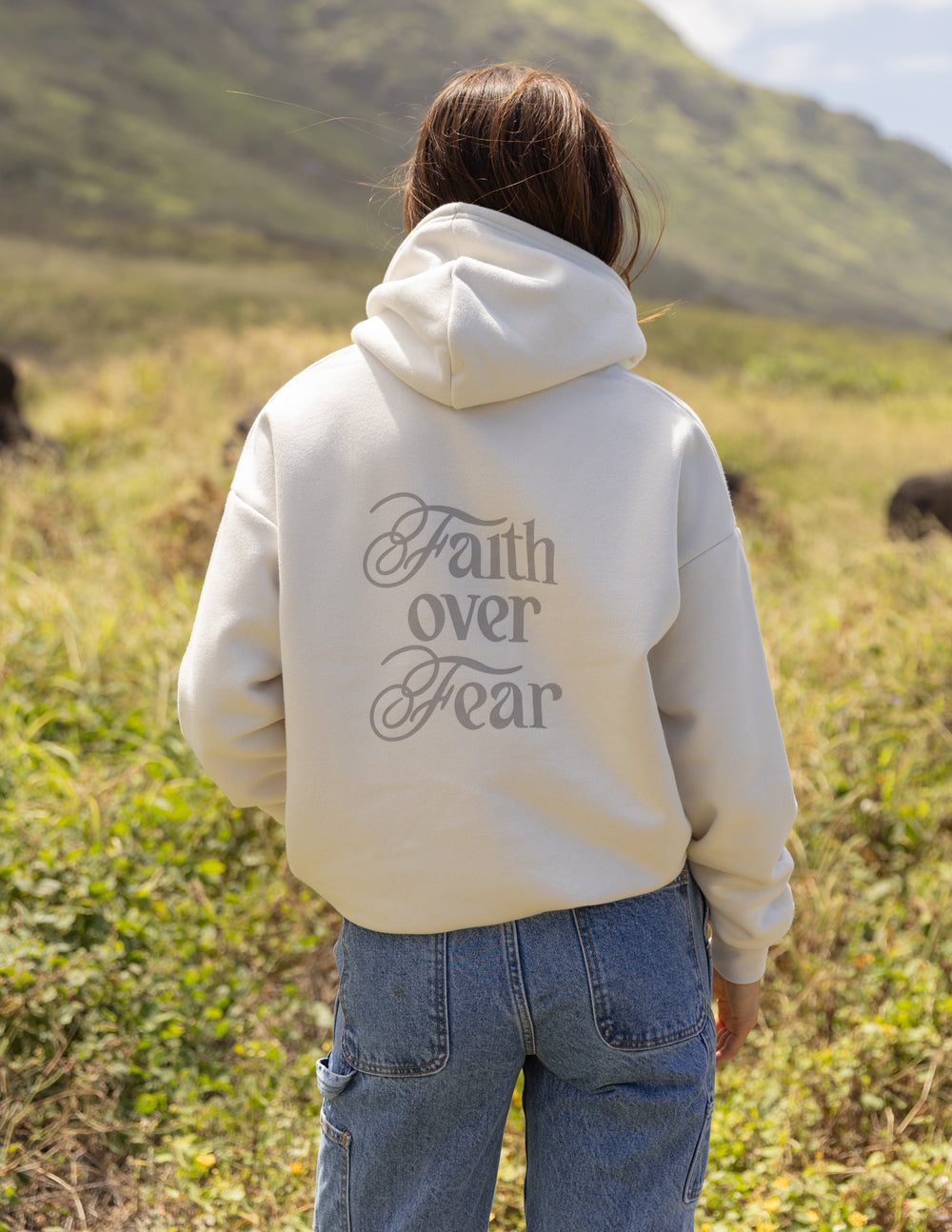 Faith Over Fear Taupe Unisex Hoodie Relaxed Fit