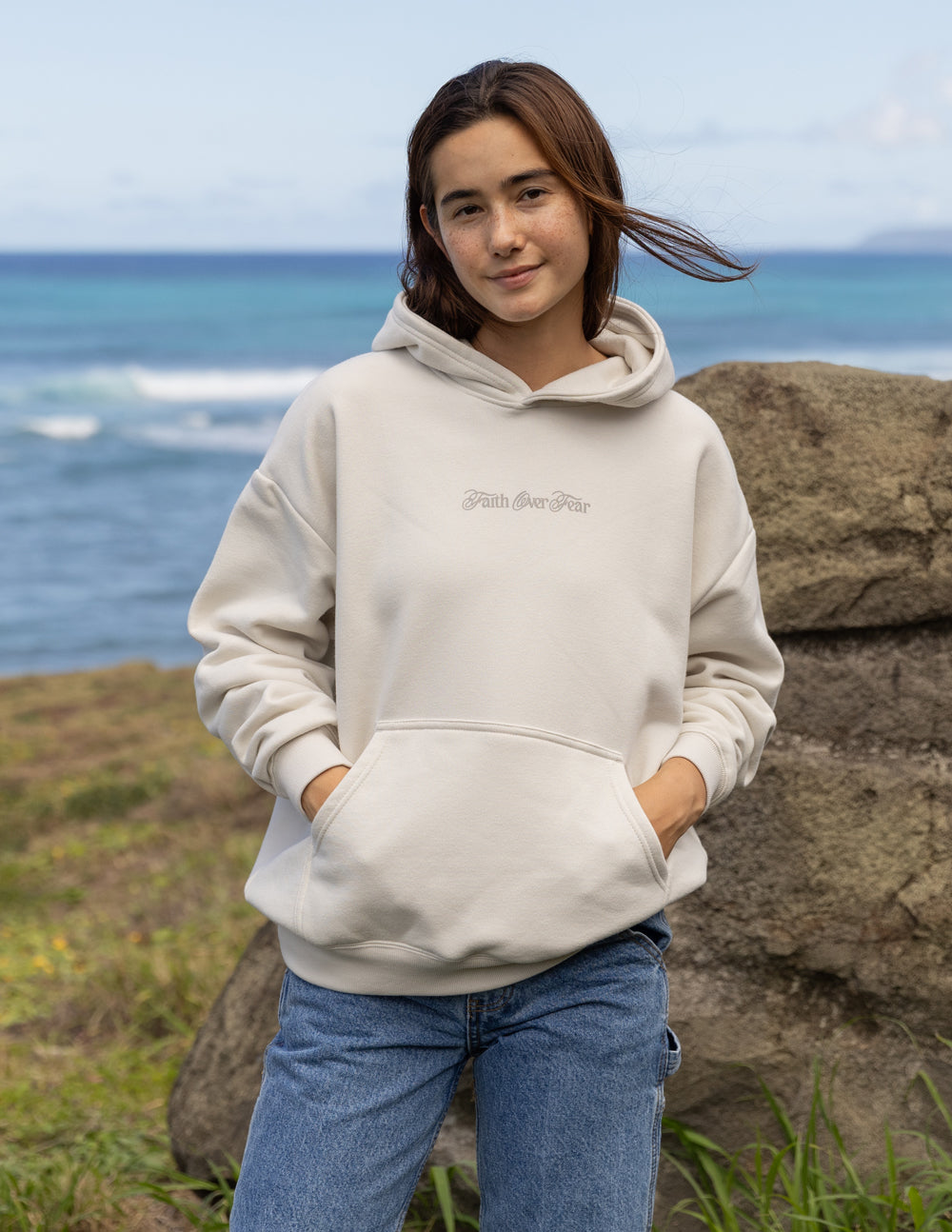 Faith Over Fear Taupe Unisex Hoodie Relaxed Fit