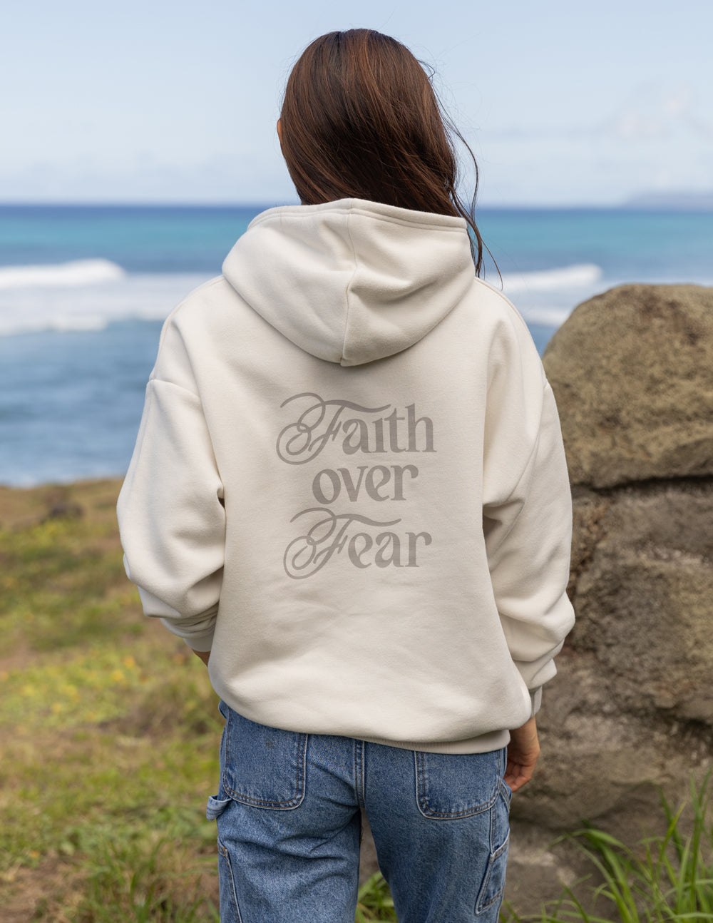 Faith Over Fear Taupe Unisex Hoodie Relaxed Fit
