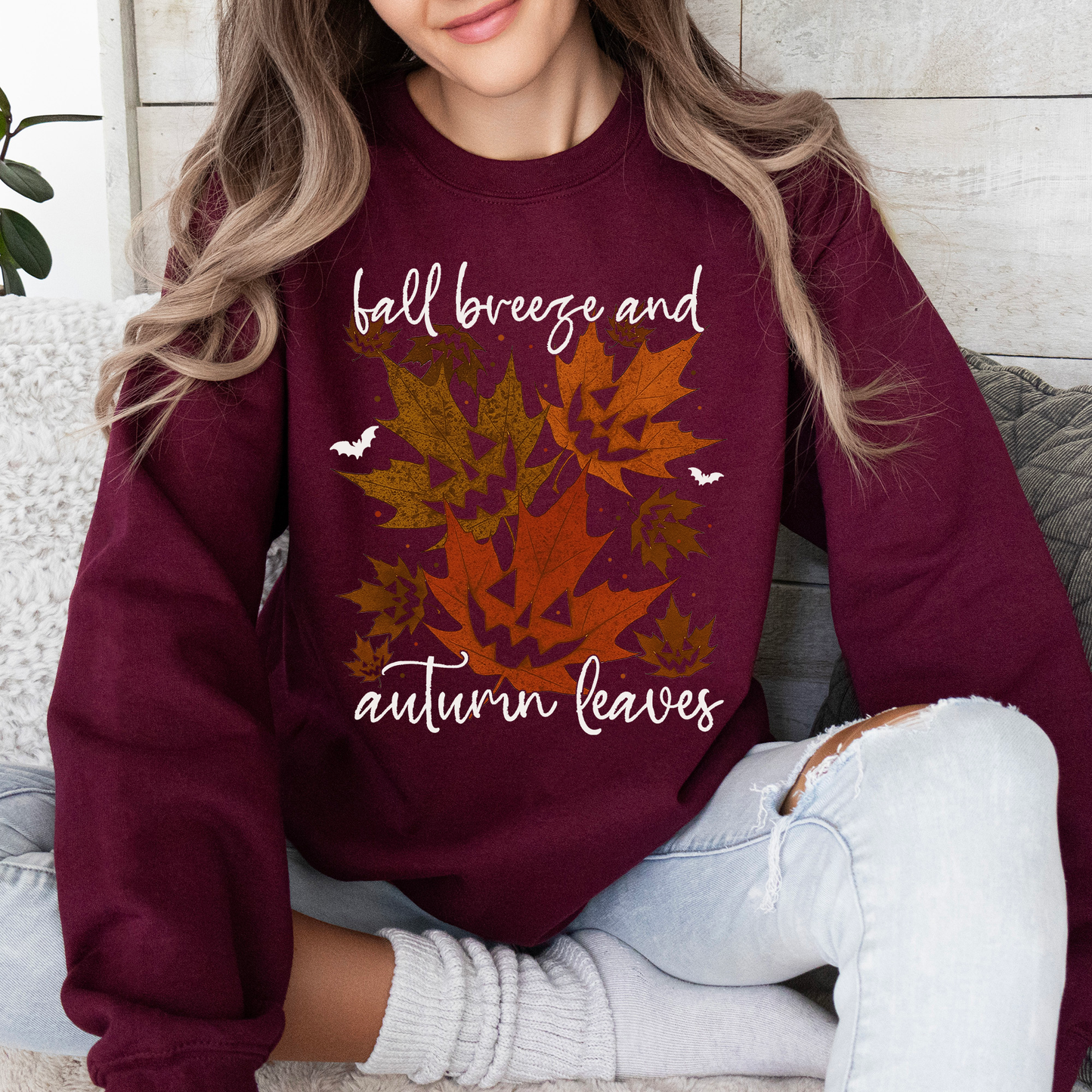 Fall Breeze and Autumn Leaves Halloween Sweatshirt Cozy Layering Refinery Number One