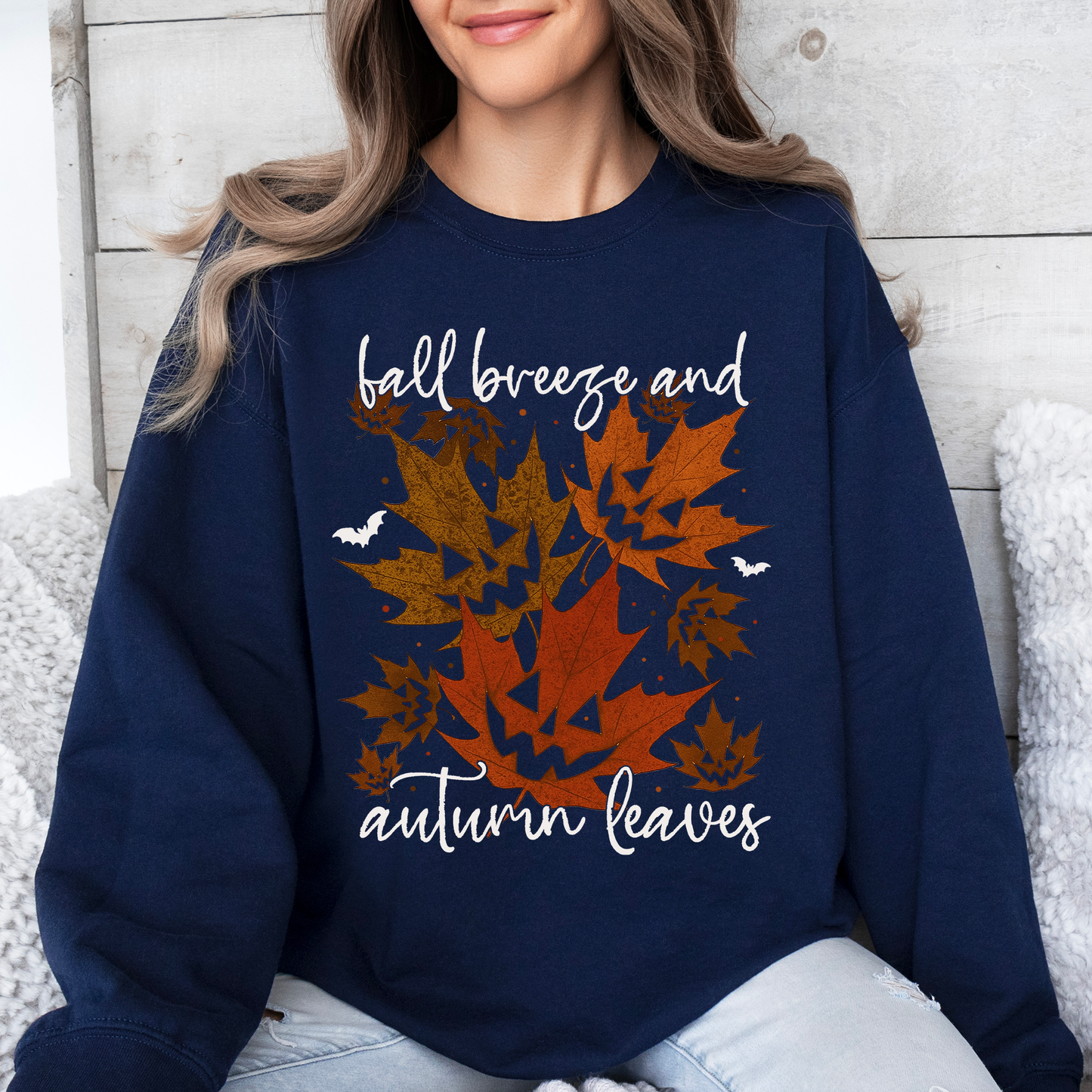 Fall Breeze and Autumn Leaves Halloween Sweatshirt Cozy Layering Refinery Number One