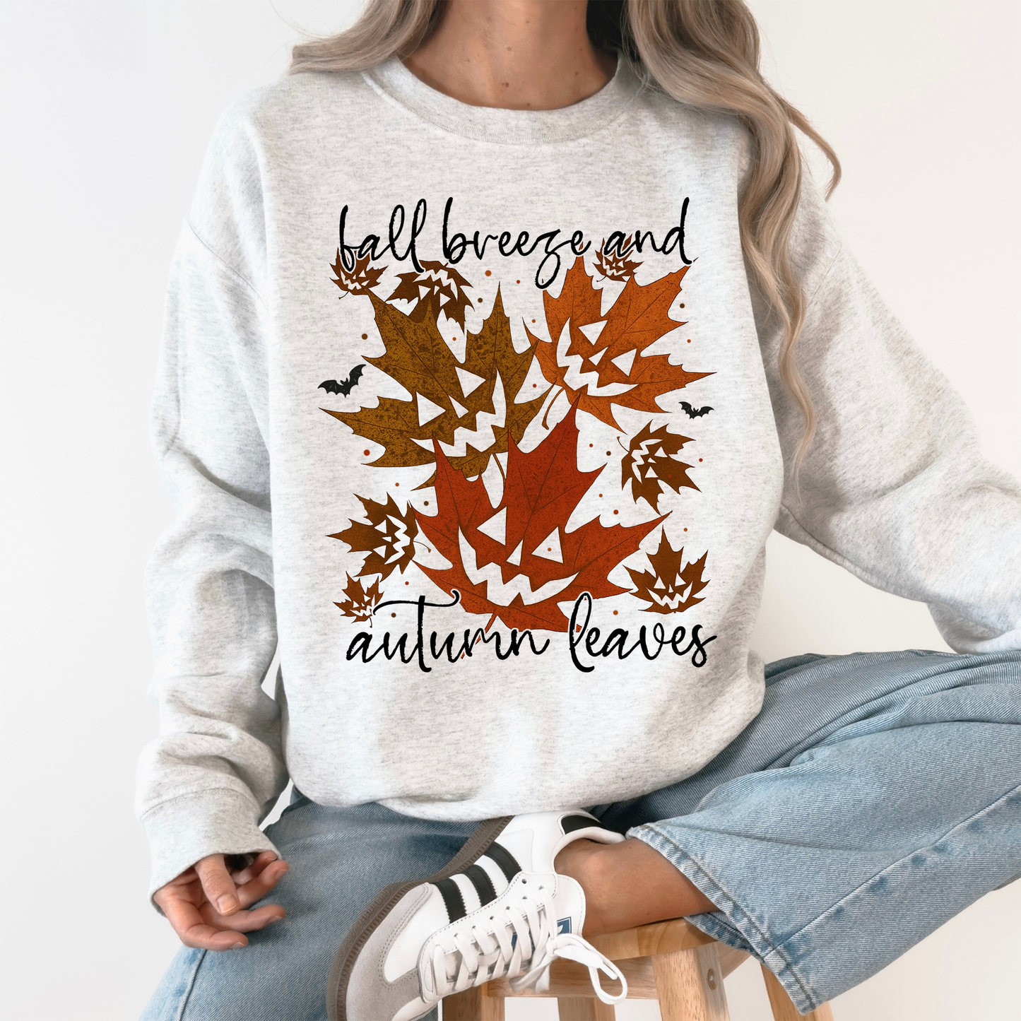 Fall Breeze and Autumn Leaves Halloween Sweatshirt Cozy Layering Refinery Number One
