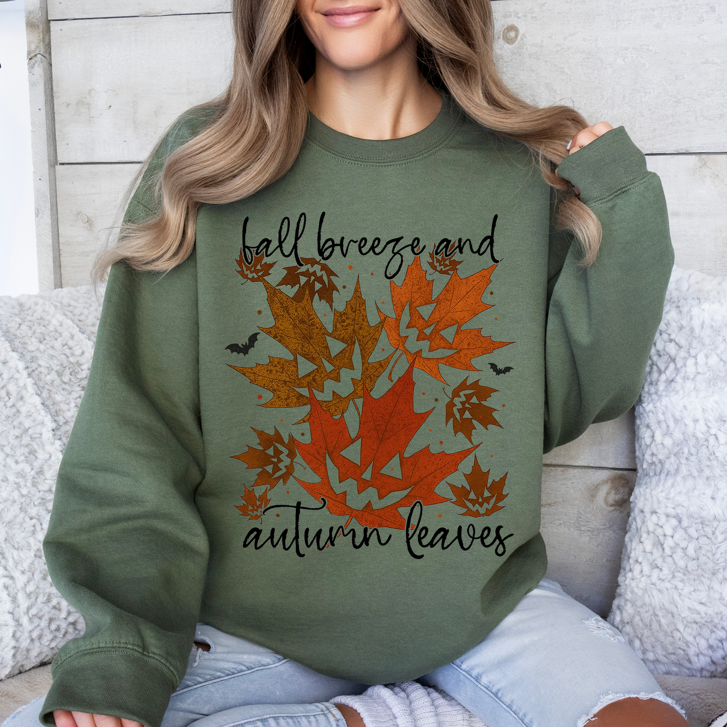 Fall Breeze and Autumn Leaves Halloween Sweatshirt Cozy Layering Refinery Number One