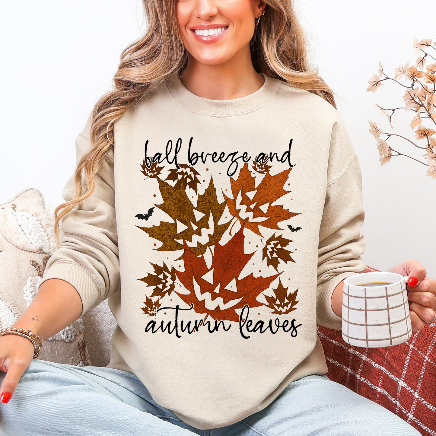 Fall Breeze and Autumn Leaves Halloween Sweatshirt Cozy Layering Refinery Number One
