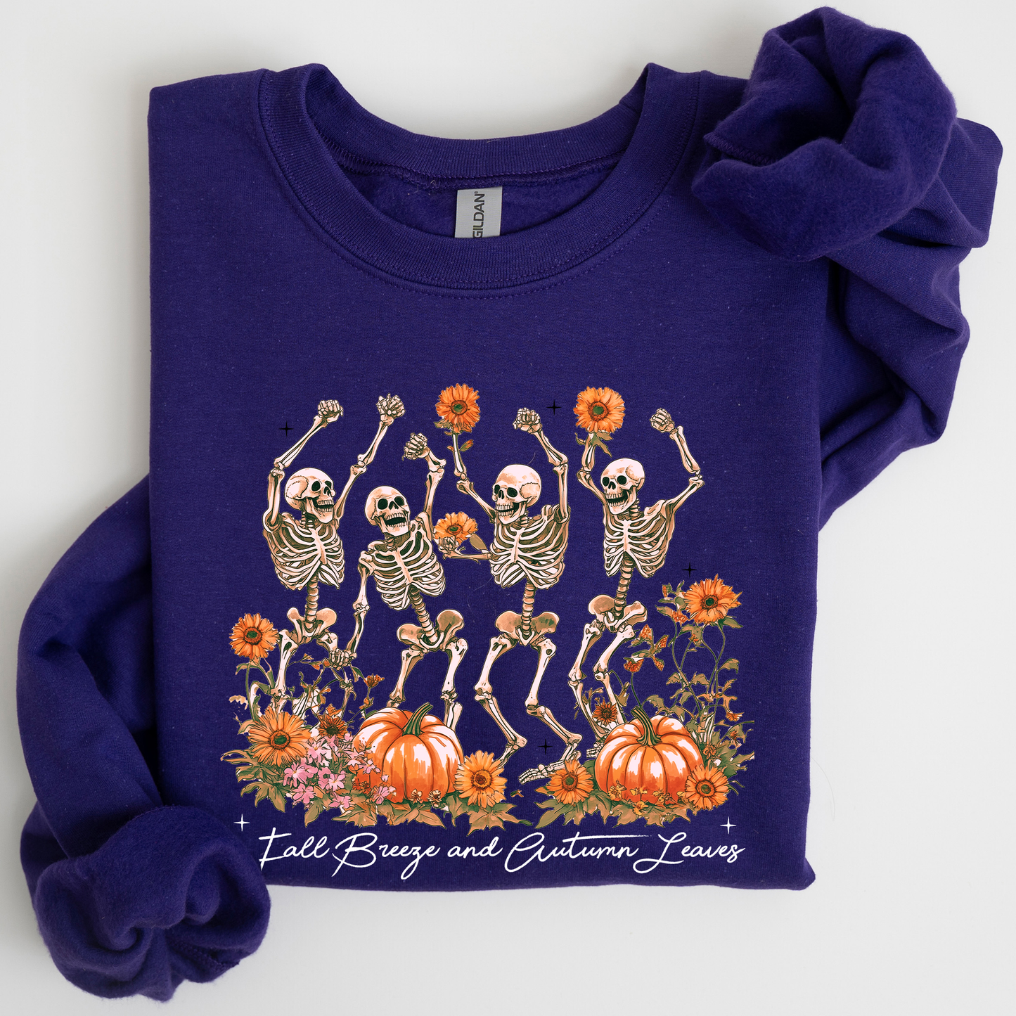 Fall Breeze and Autumn Leaves Skeletons Halloween Sweatshirt