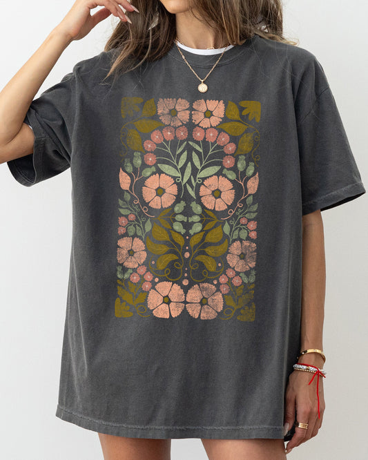 Fall Folk Art Flowers Autumn Floral Shirt Comfort Colors T-Shirt