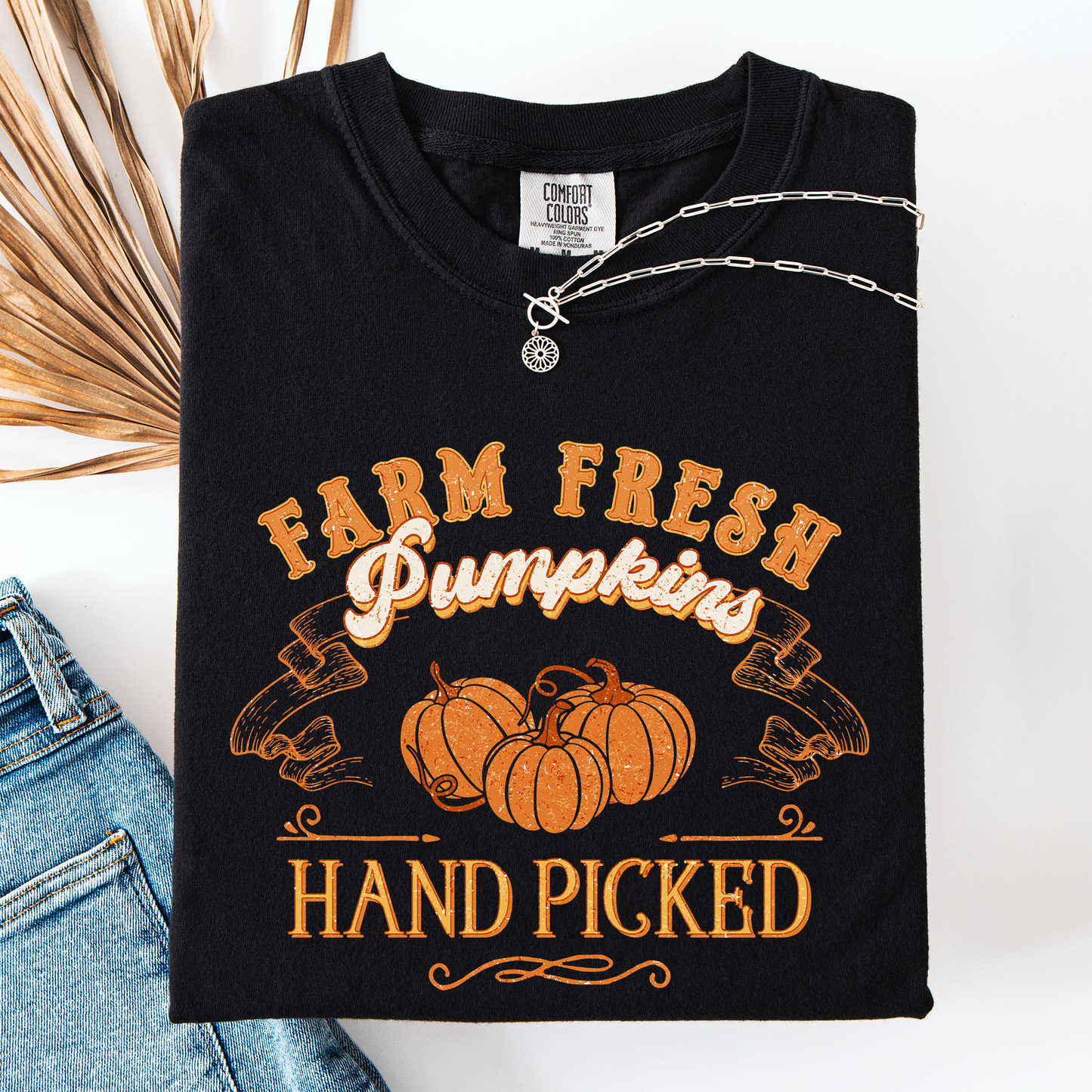 Fall Brush Stroke Floral Pumpkin Comfort Colors T-Shirt Refinery Number One