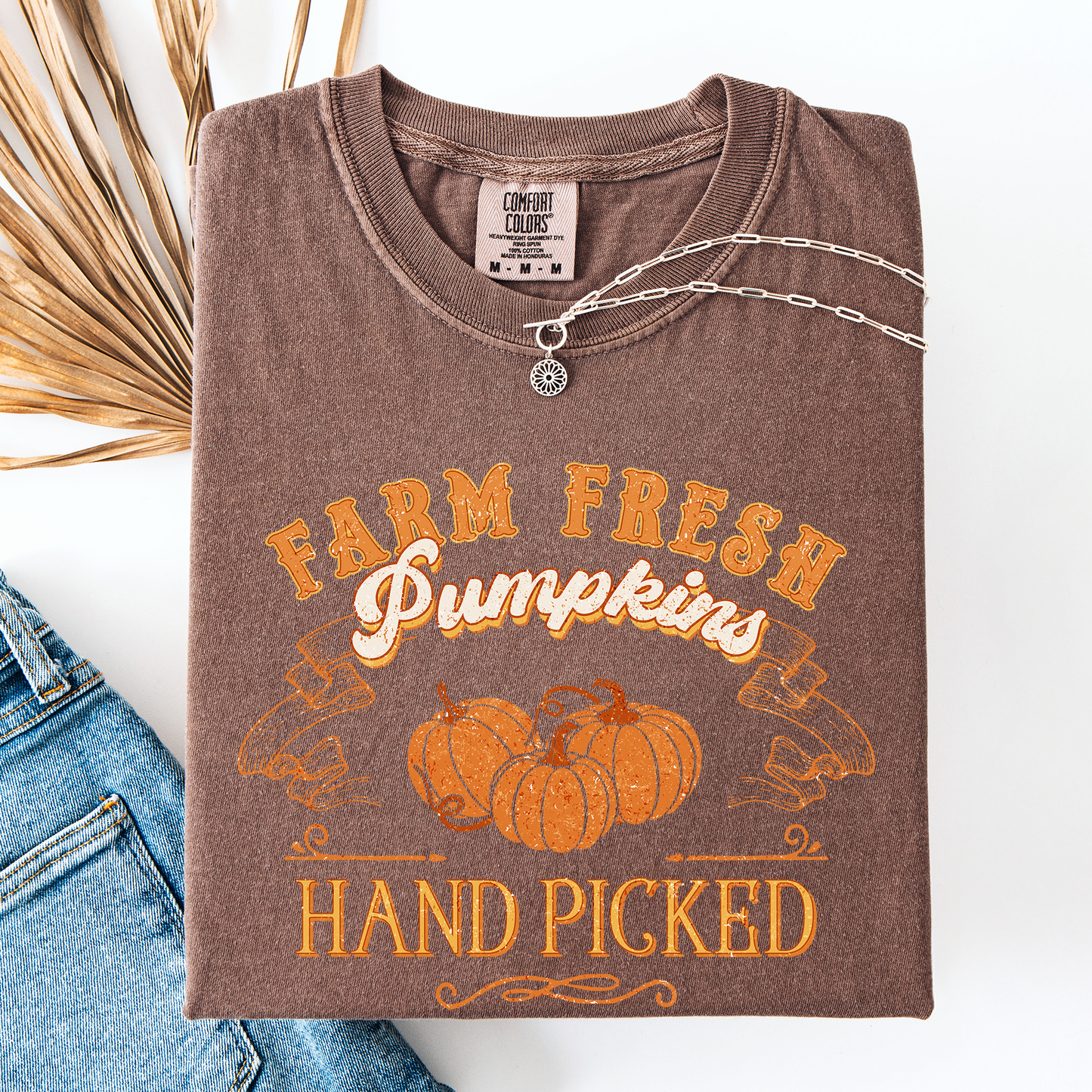 Fall Brush Stroke Floral Pumpkin Comfort Colors T-Shirt Refinery Number One