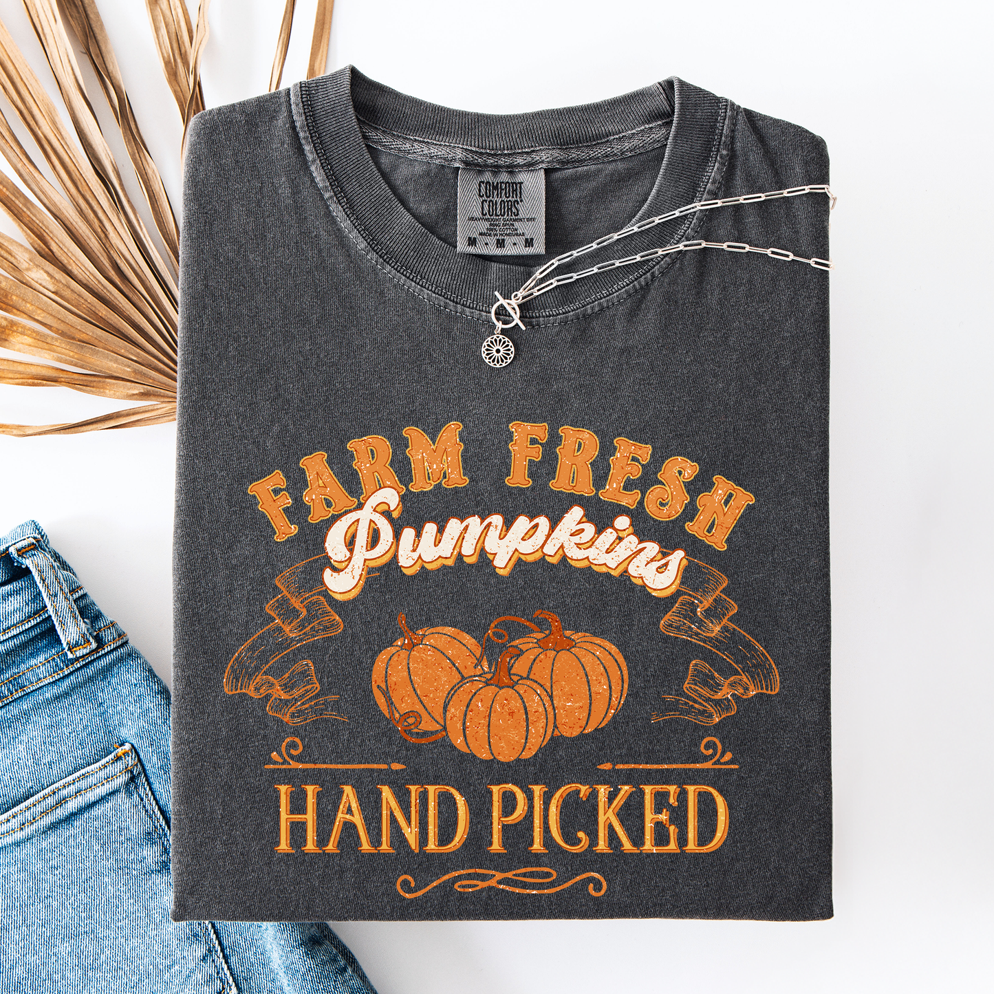 Fall Brush Stroke Floral Pumpkin Comfort Colors T-Shirt Refinery Number One